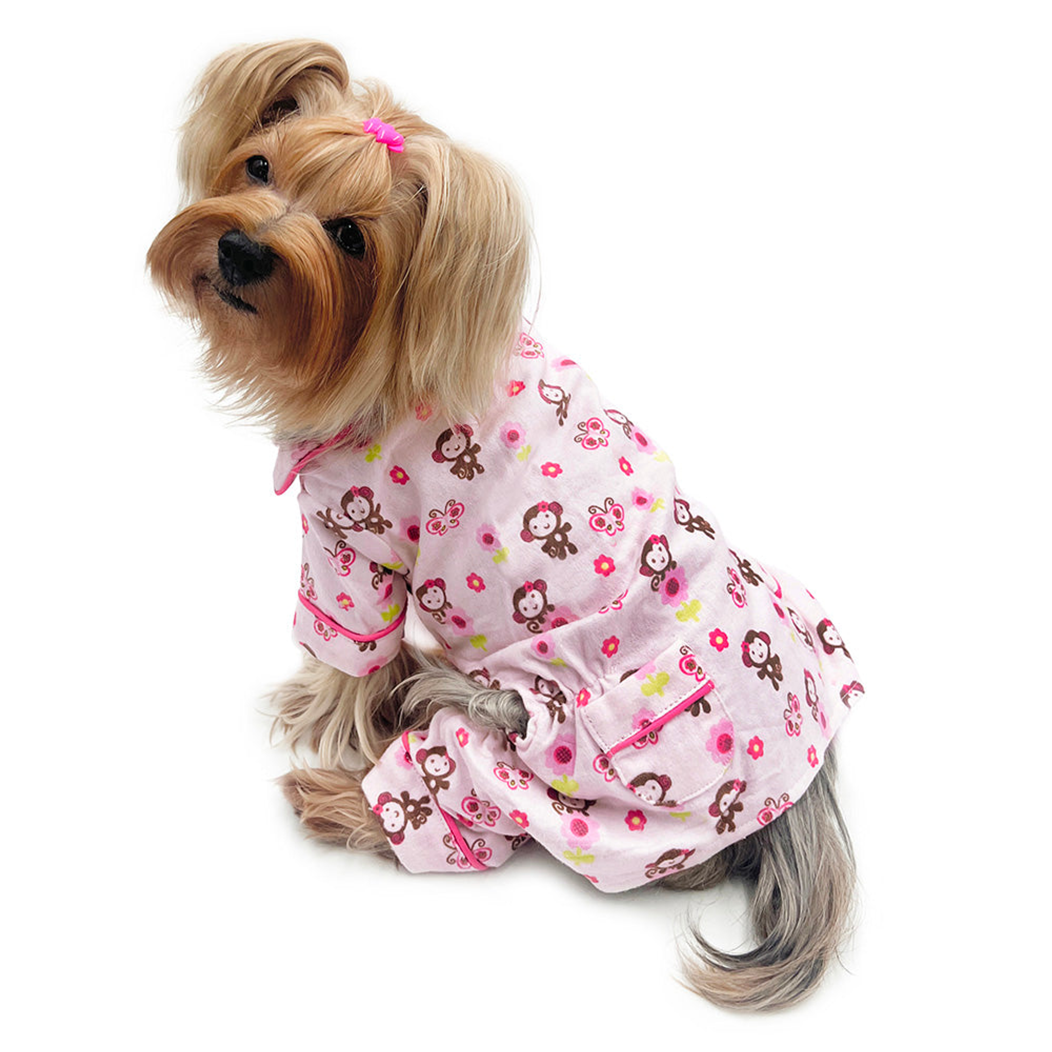 Girly Monkey Flannel Pajamas with 2 Pockets Image 1