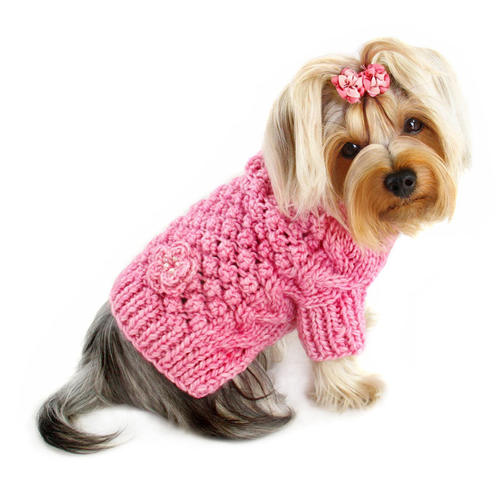 Pink Bobble Stitch Turtleneck Hand Knitted Sweater Image 1