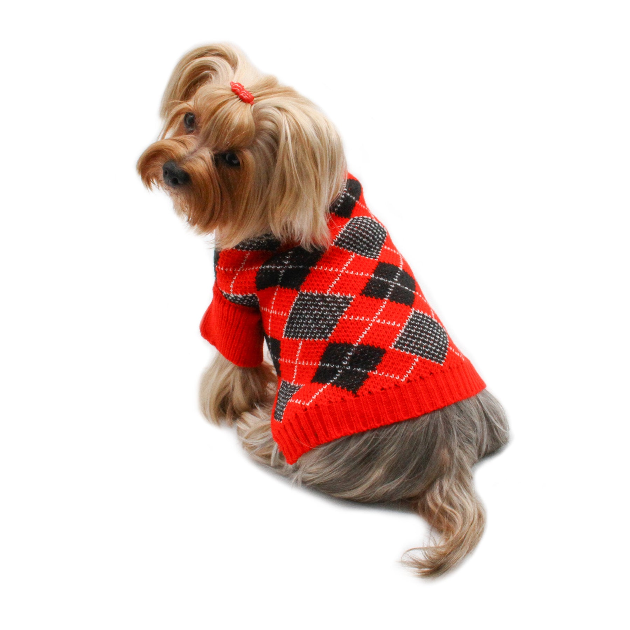 Argyle Turtleneck Sweater in Red/Black/White Image 1