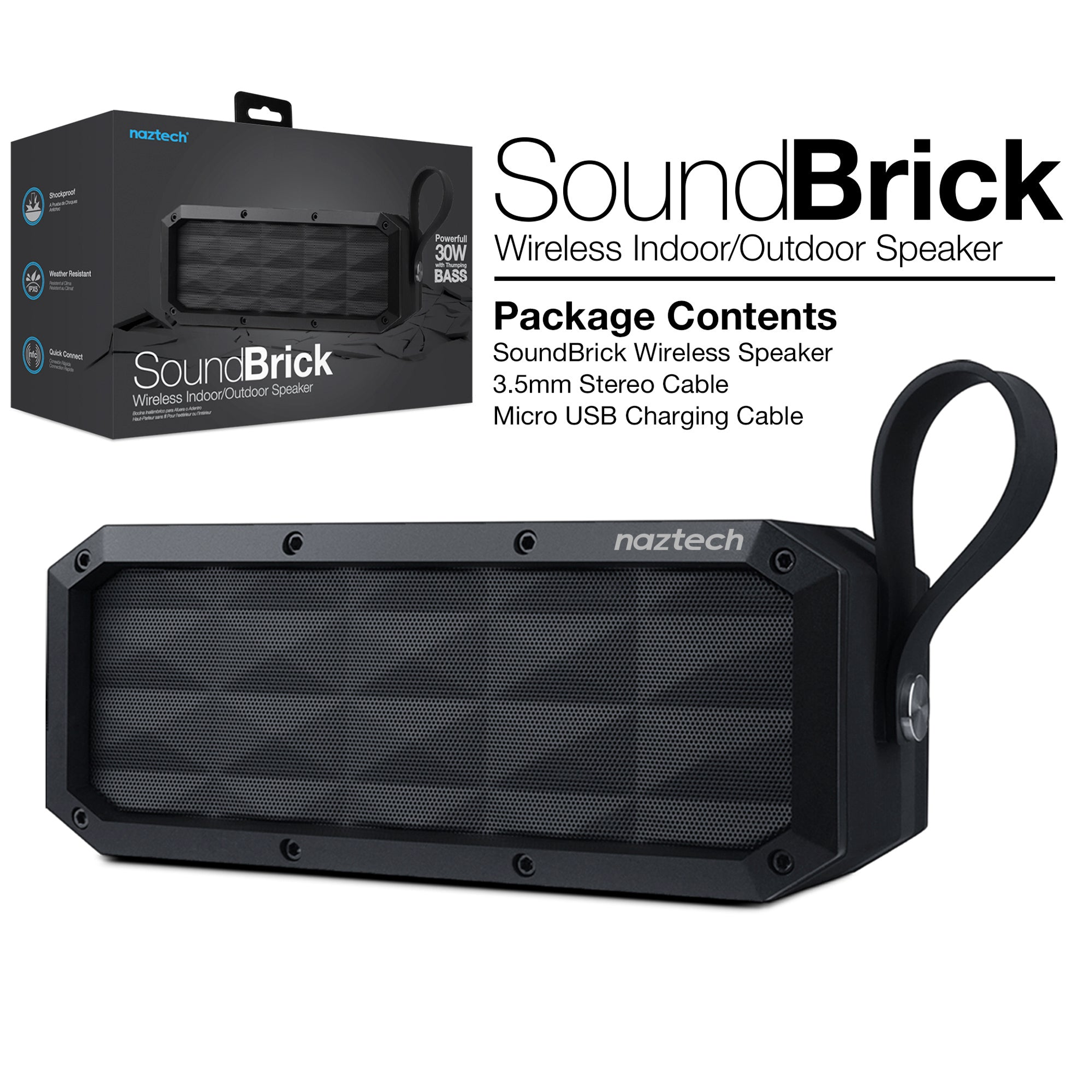 Wireless Speaker Bluetooth Streaming Deep Bass 30 Watt Portable Rugged IPX6 16 Hour Playtime
