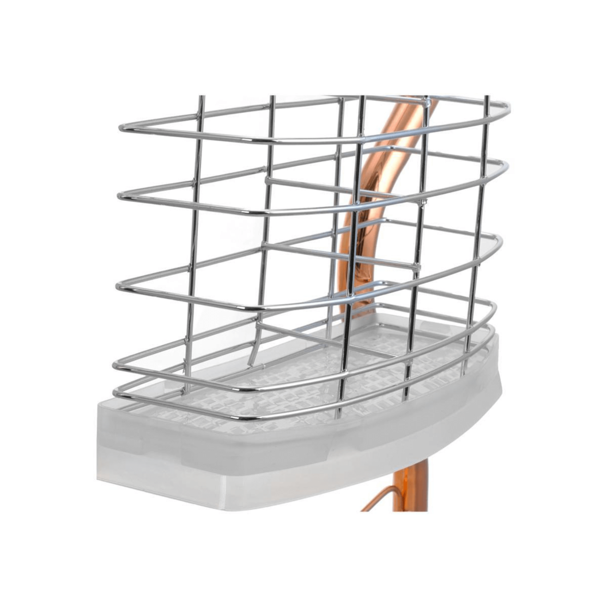 Dish Rack Drying 16 Inch Chrome-Plated R-Shaped 2-Level Metal Construction 18 Plate Capacity Includes Plastic Draining Tray Mug Stand Cutlery Holder