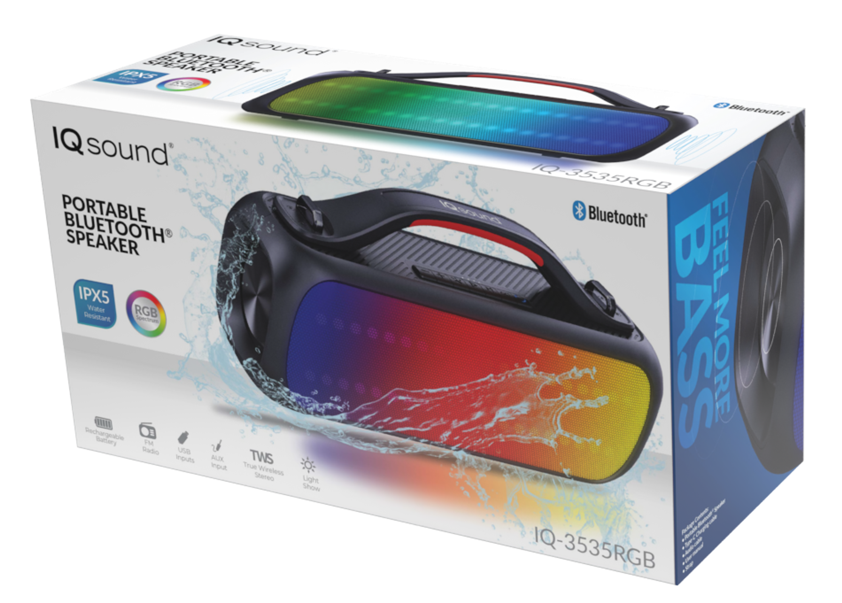 Bluetooth Speaker Wireless Streaming RGB Lighting Water Resistant IPX5 3000mAh Built-in Battery TWS Function Hands-free Mic