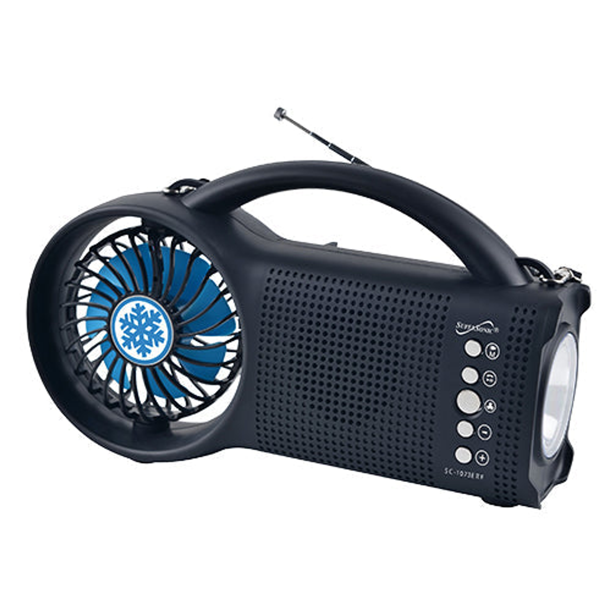 Bluetooth Speaker with FM Radio Solar Power LED Torch Light Fan 3 Speed 1200mAh Built-in Battery Wireless Portable 9.8 x 2.5 x 5.6 inches