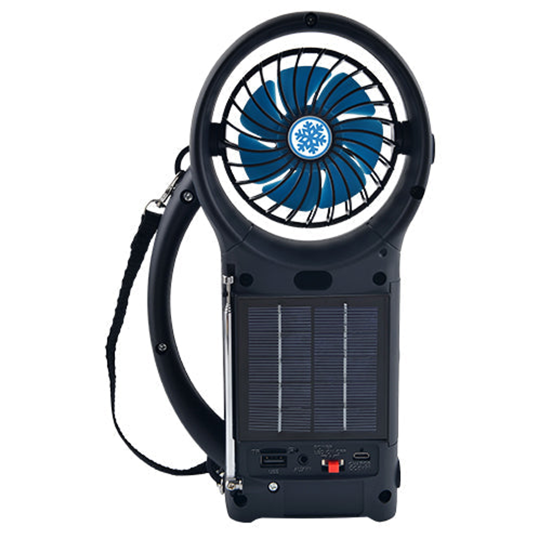 Bluetooth Speaker with FM Radio Solar Power LED Torch Light Fan 3 Speed 1200mAh Built-in Battery Wireless Portable 9.8 x 2.5 x 5.6 inches