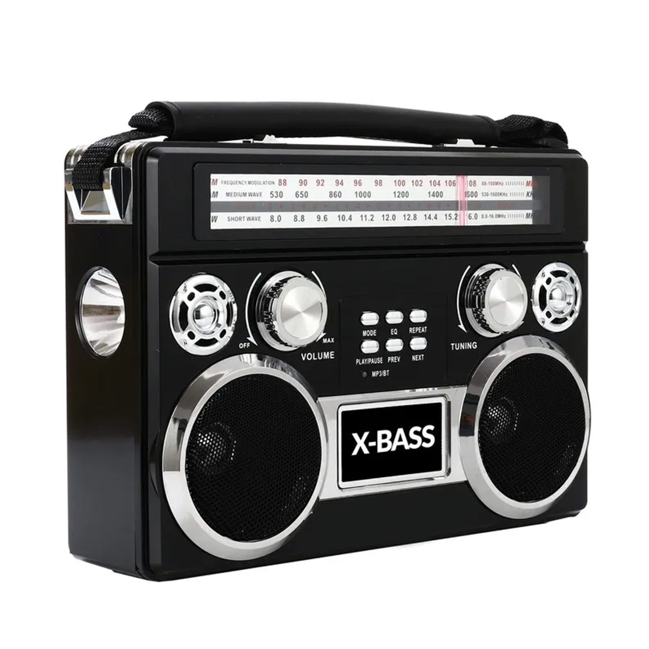 Portable Radio with Bluetooth and Flashlight AM FM SW Receiver High Sensitivity 3 Band USB SD AUX Input Rechargeable Battery Telescopic Antenna