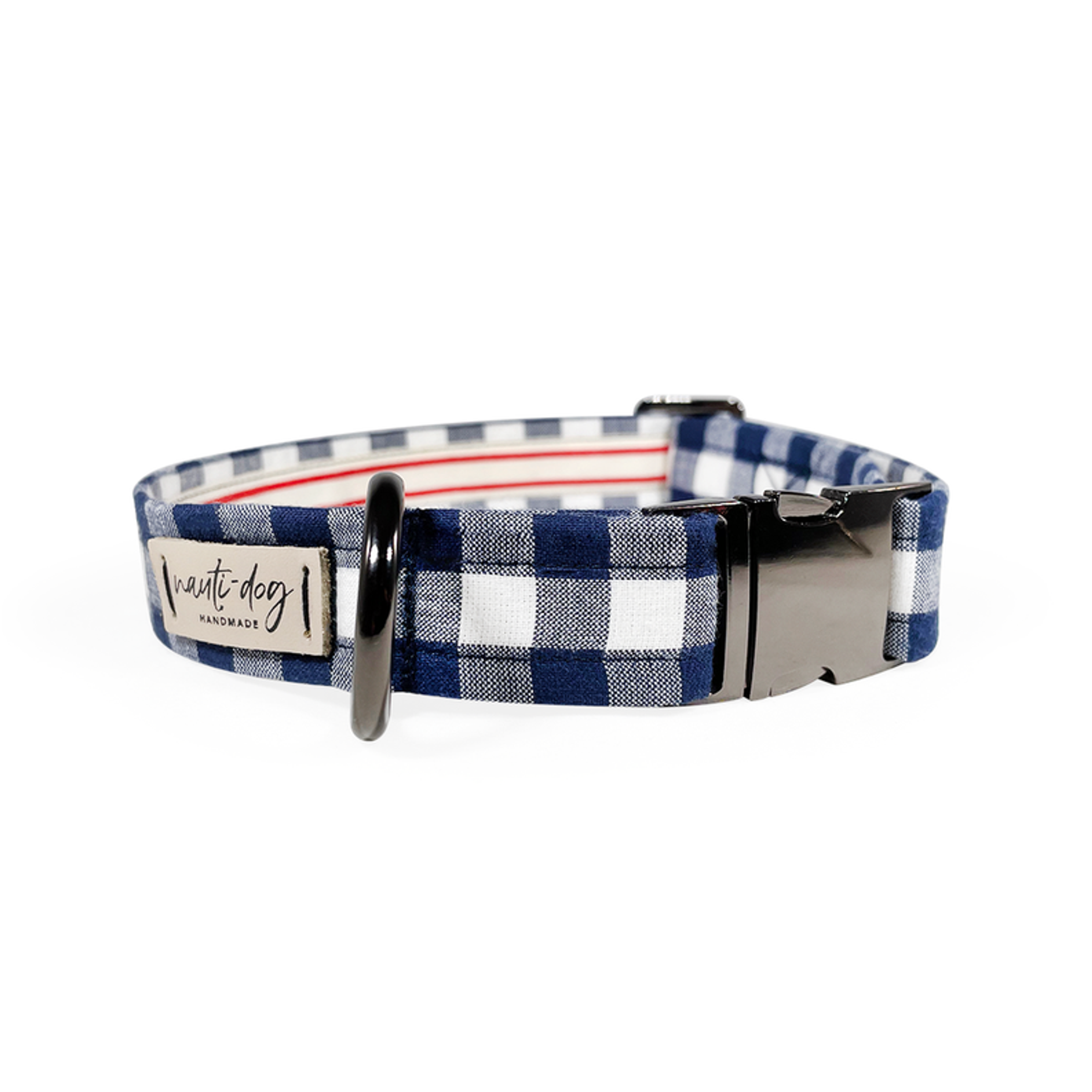 Buffalo Navy Check Plaid Oxford Buckle & Martingale Dog Collar Image 1