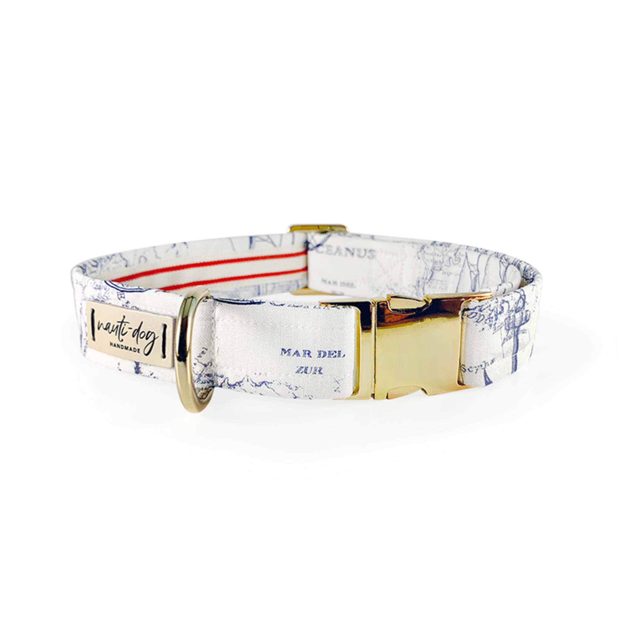 Carta Marina Light Vintage Nautical Toile Buckle & Martingale Dog Collar Image 1