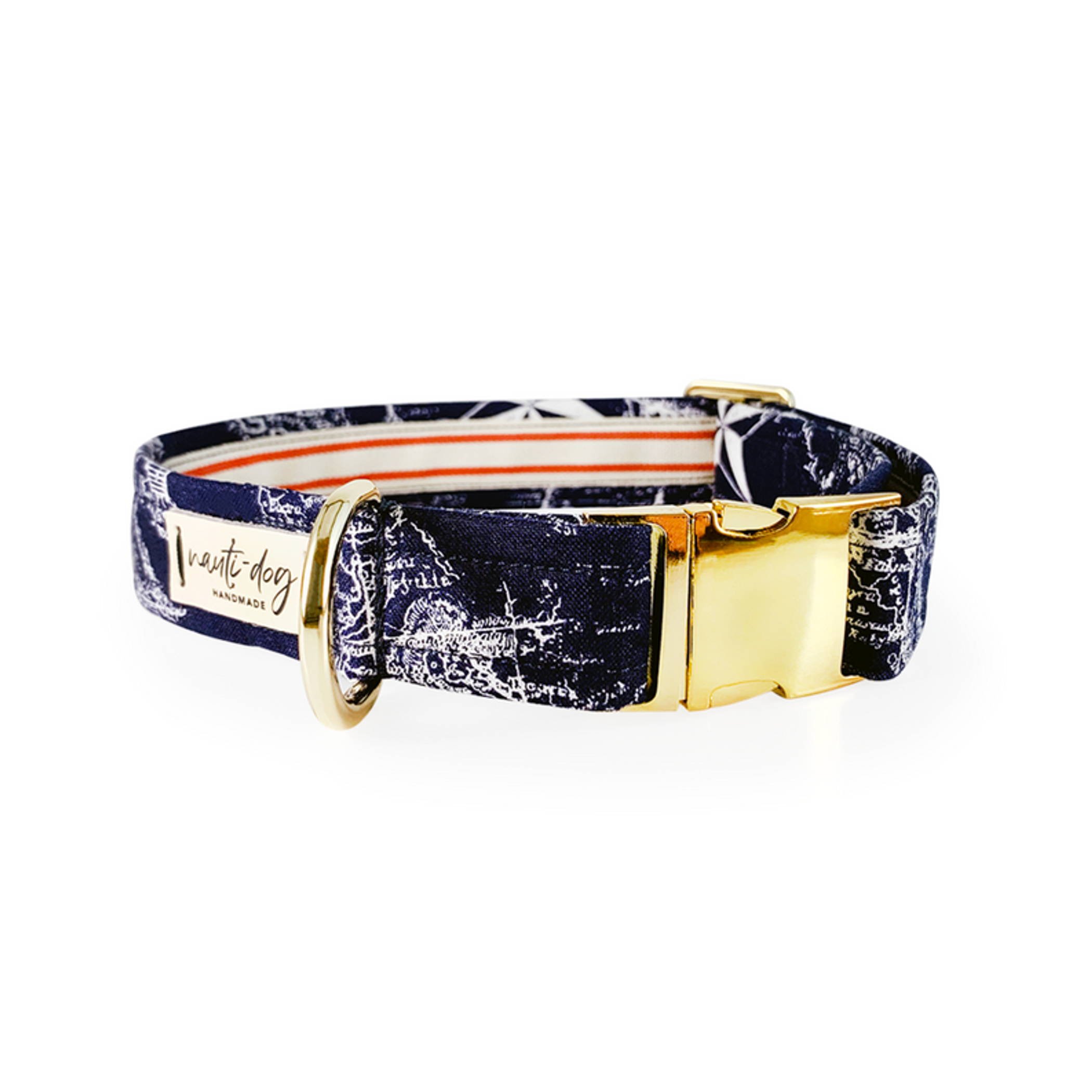 Carta Marina Navy Vintage Nautical Toile Buckle & Martingale Dog Collar Image 1