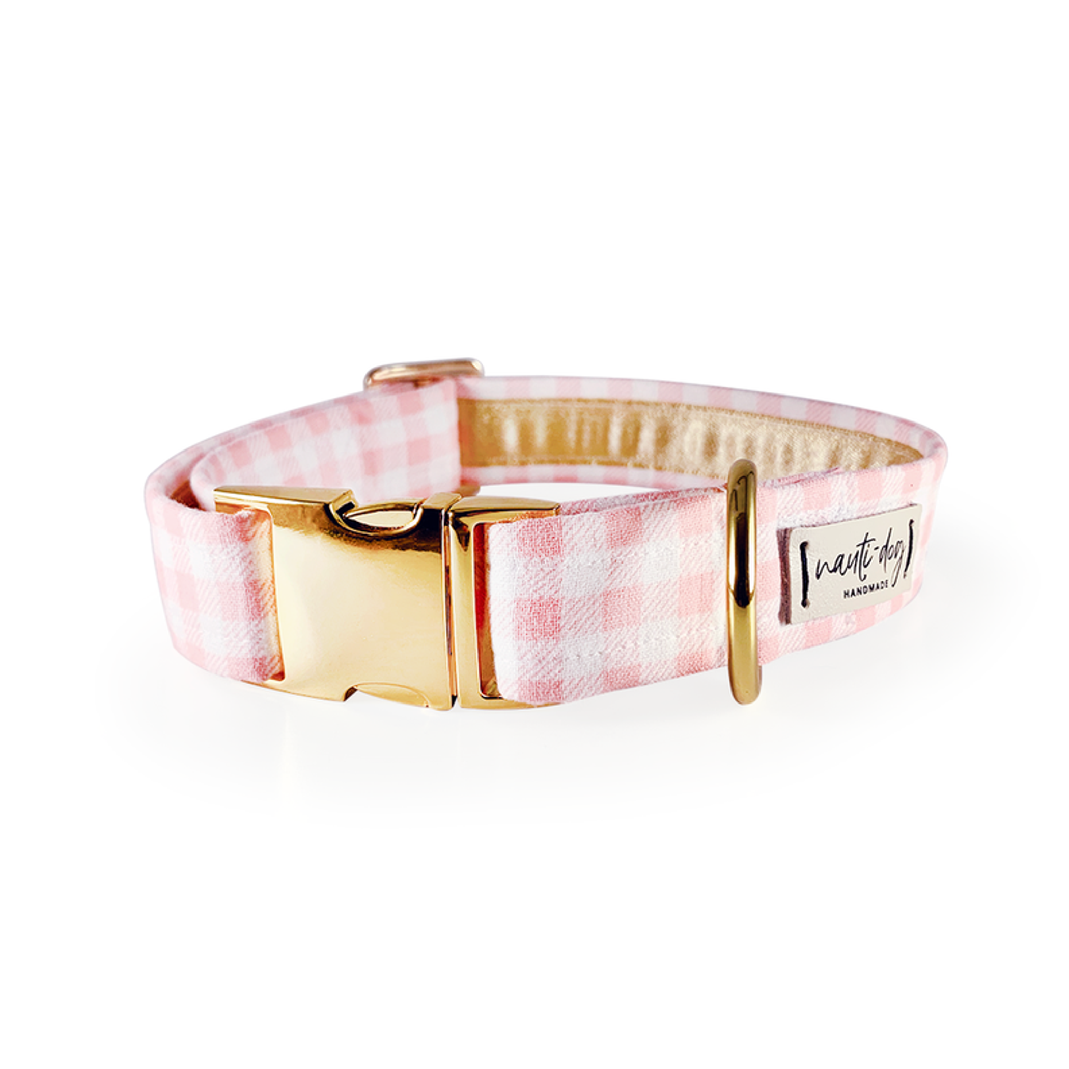 Gingham Pink Summer Plaid Check Buckle & Martingale Dog Collar Image 1