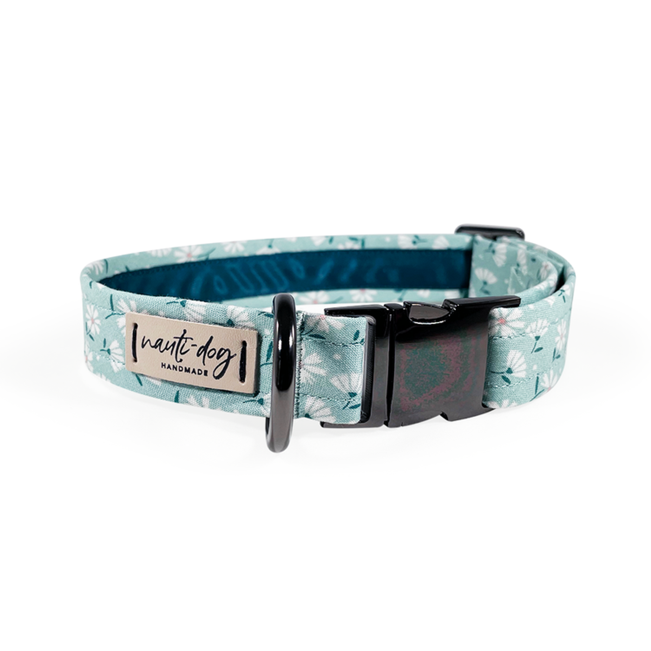 Paperwhite Sea Glass Green Daisy Floral Buckle & Martingale Dog Collar Image 1