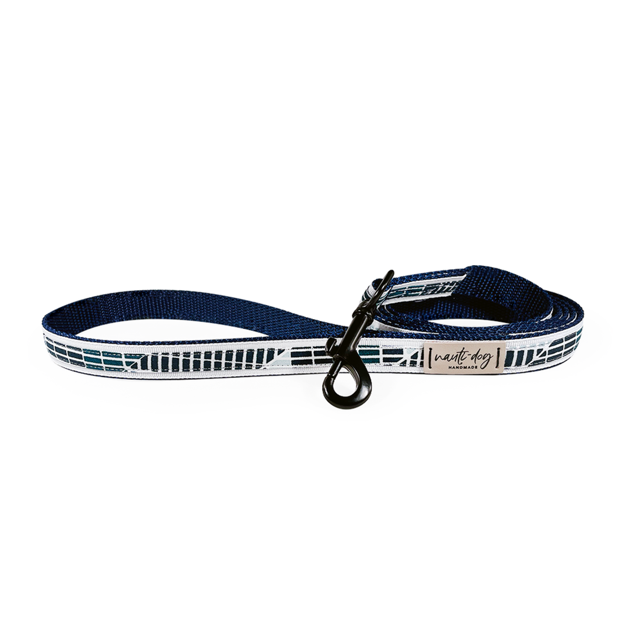 Cabana Mod Geometric Teal & Navy Ribbon Dog Leash Image 1