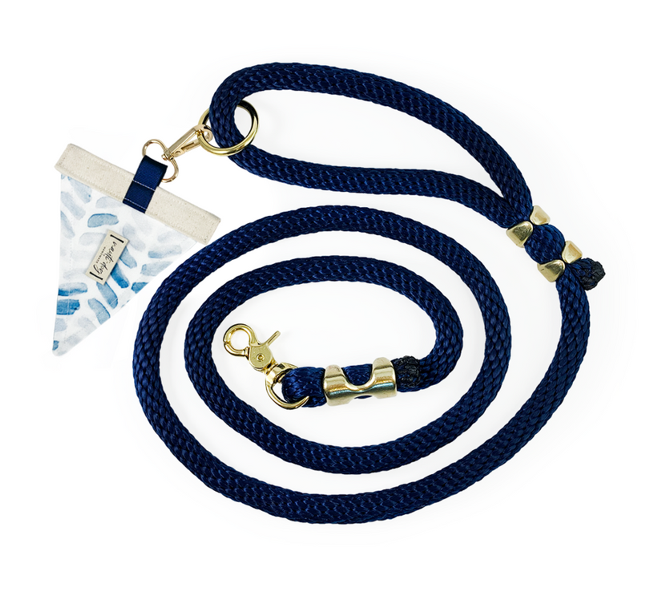 Raindrop Spring Watercolor Blue Herringbone Premium Rope Leash Image 1
