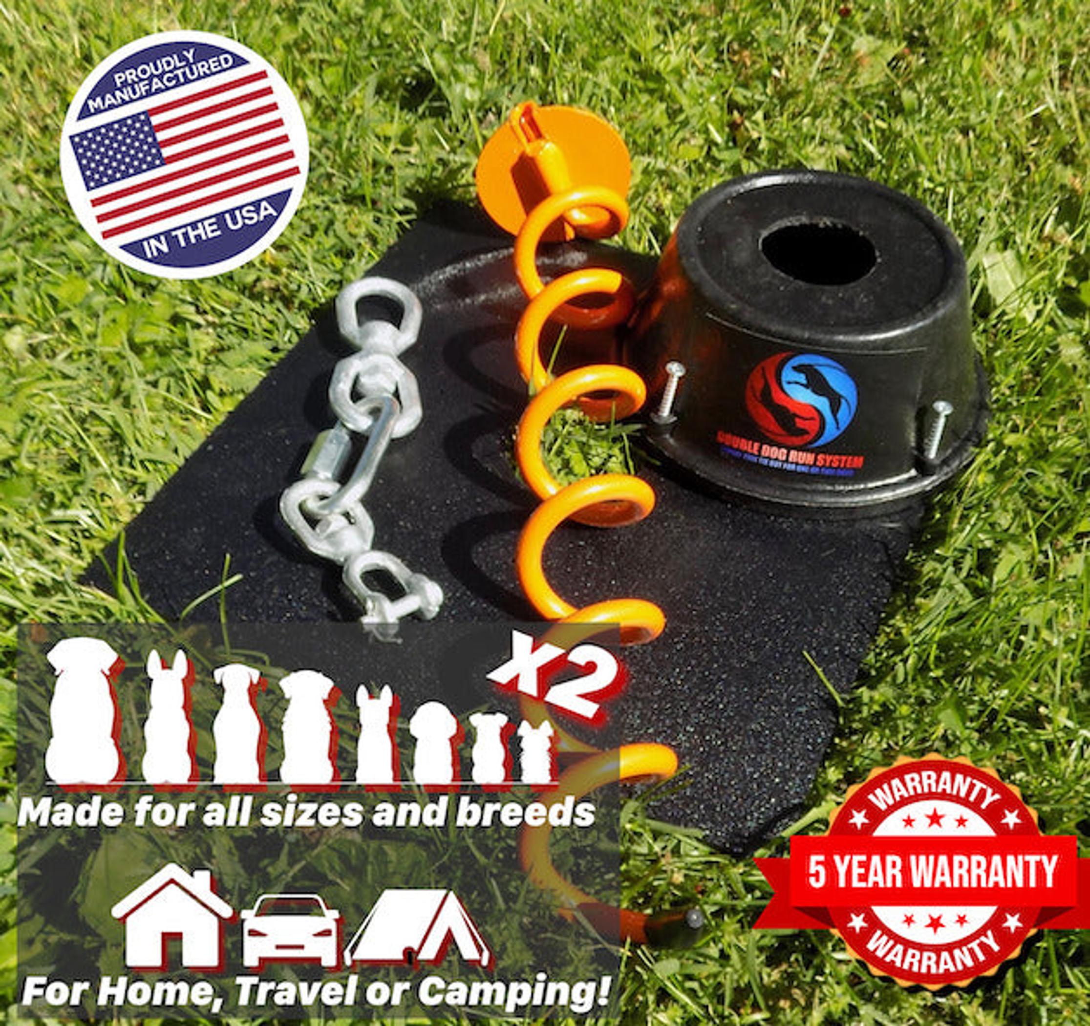 Double Dog Run Tangle-free Two Dog Tie Out Stake Image 1
