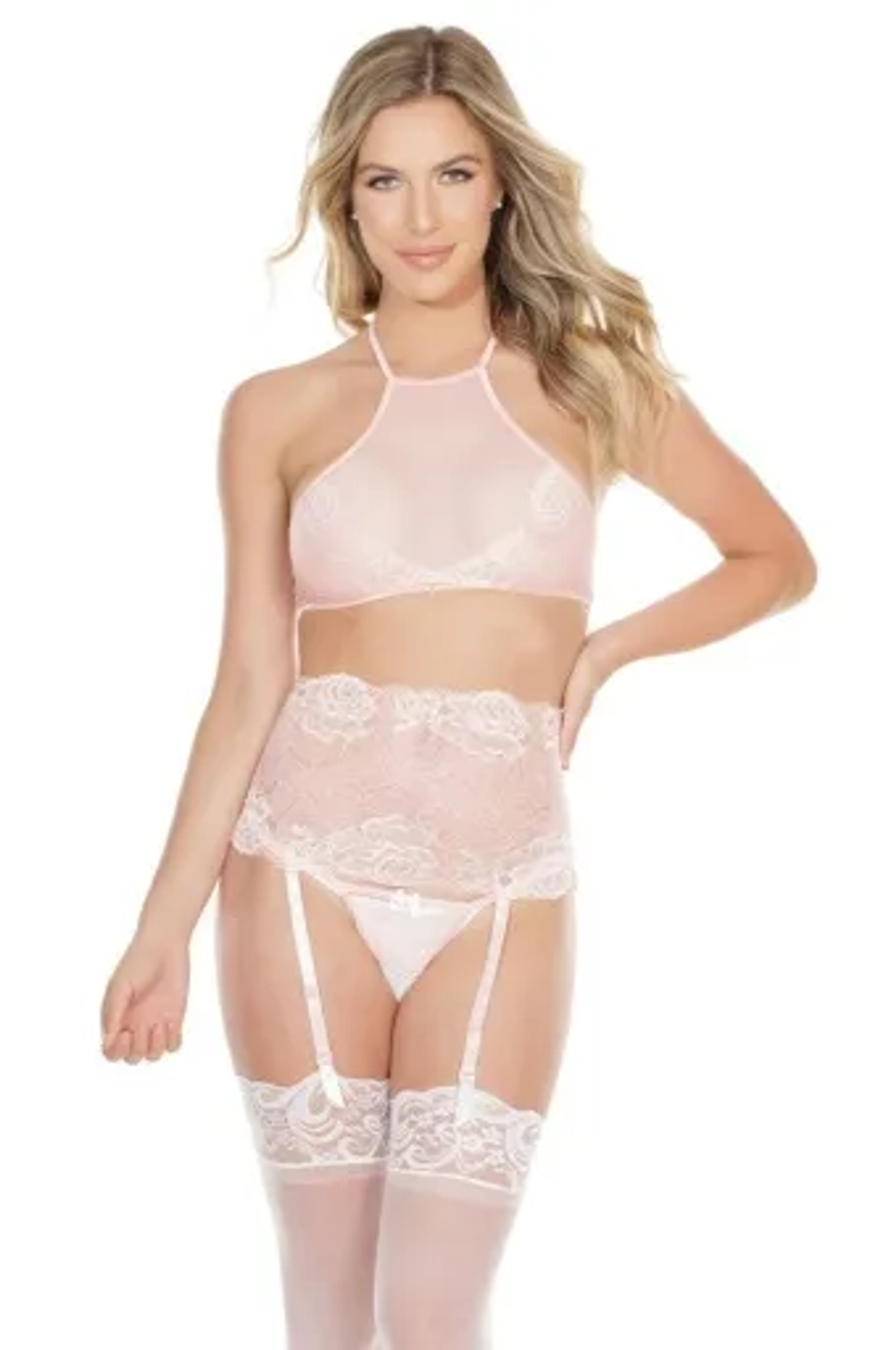 Crop Halter Top Waist Cincher & Crotchless G-String