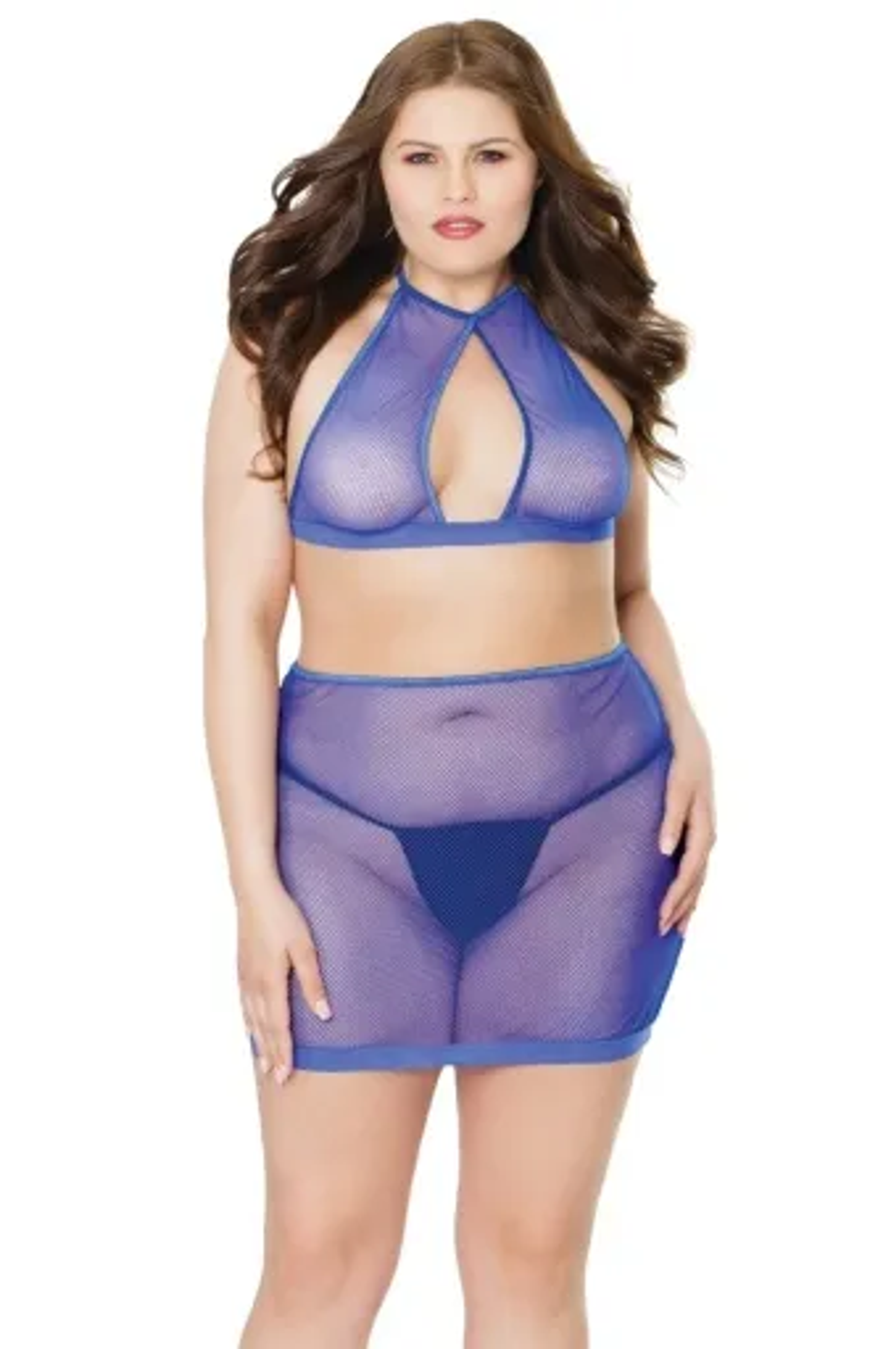 Coquette Fishnet Halter Top & Skirt Set | Teal