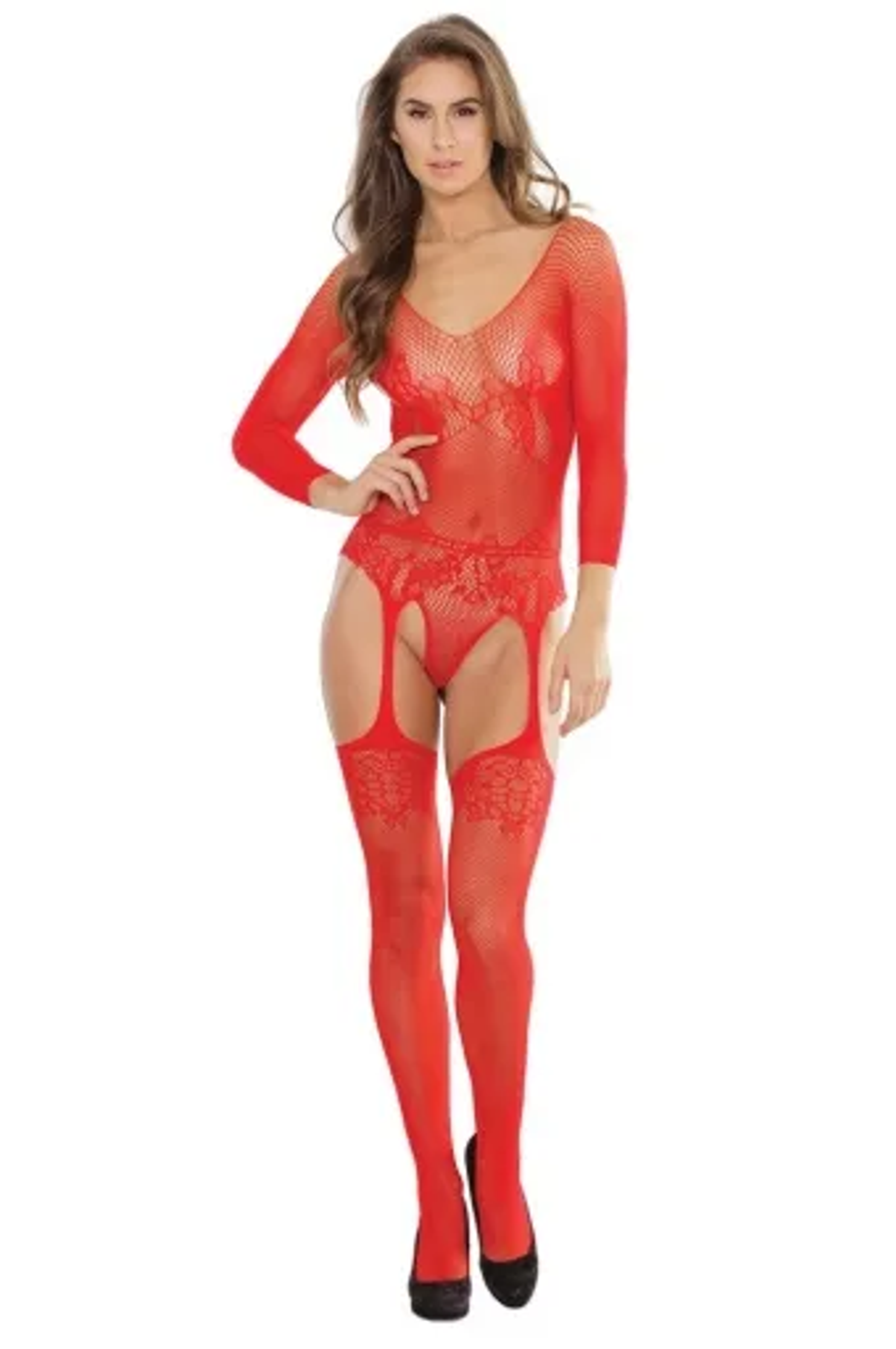 Coquette Long Sleeve Teddy with Attached Garters