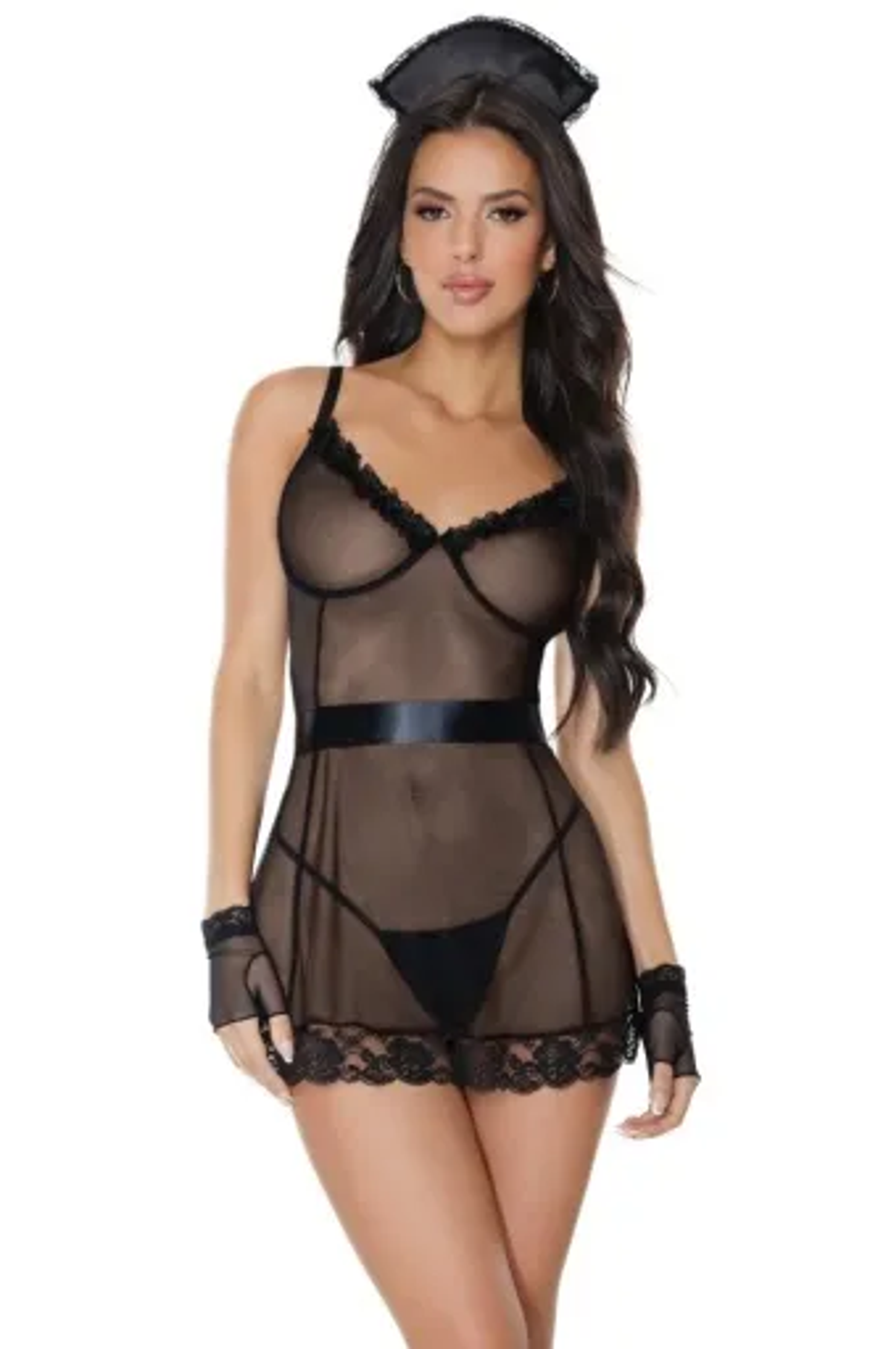 Coquette Maid Babydoll Lingerie Set - Black