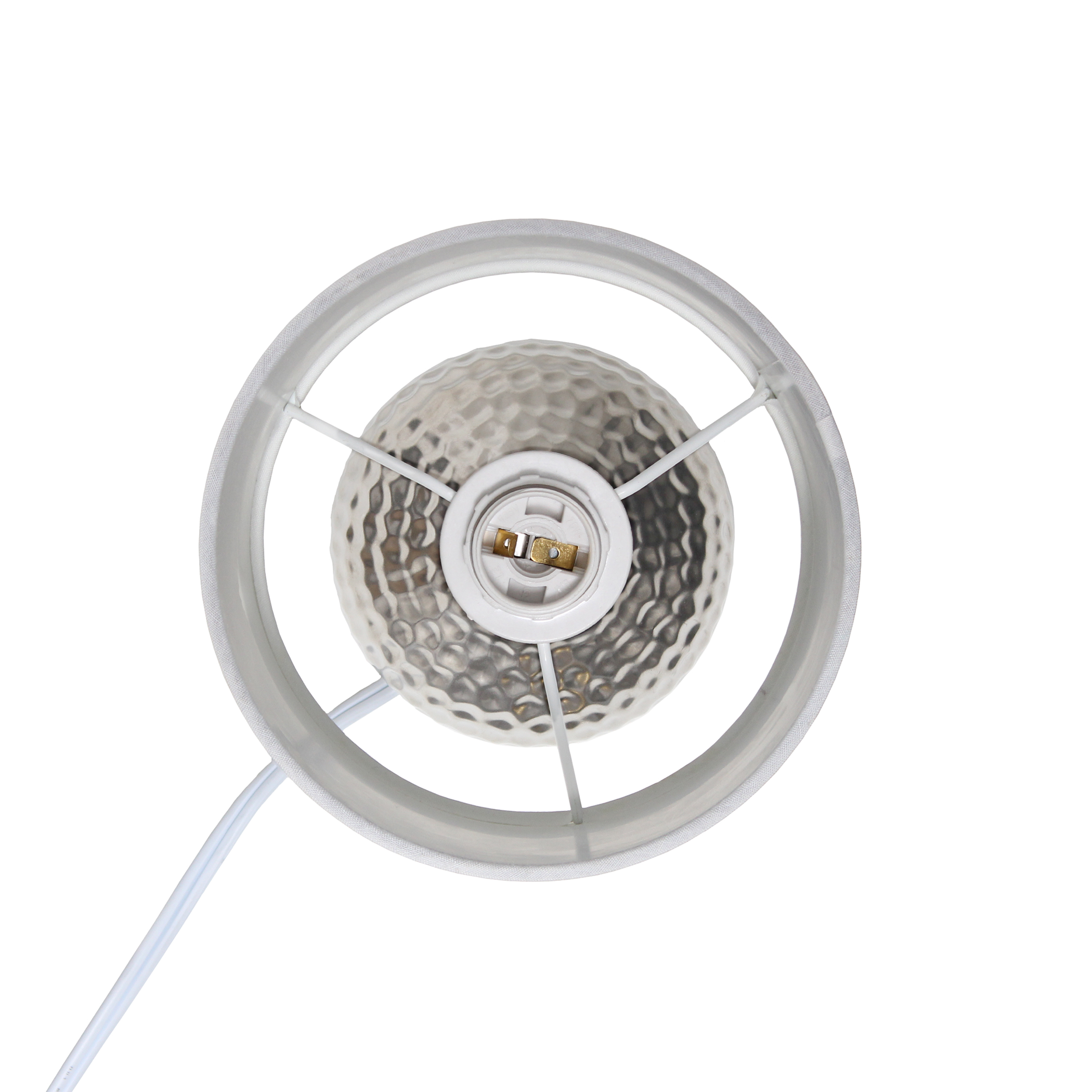 Table Lamp Hammered Metallic Base Fabric Drum Shade Pear Shaped Design Stylish Mini Size Complementary Use