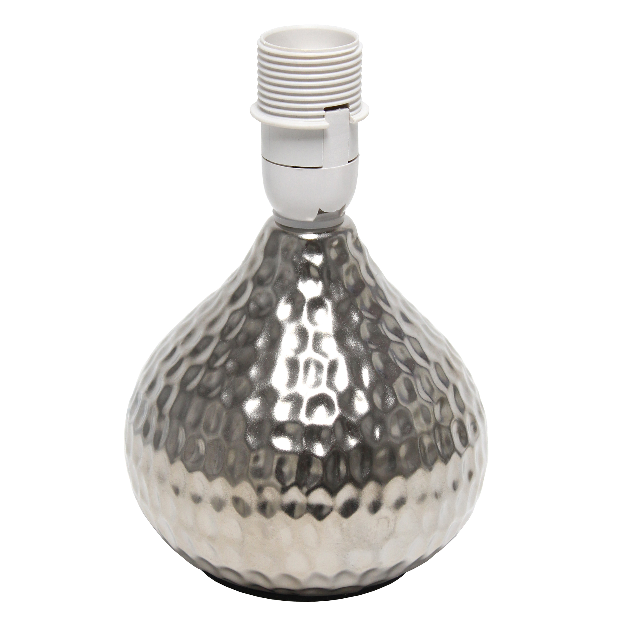 Table Lamp Hammered Metallic Base Fabric Drum Shade Pear Shaped Design Stylish Mini Size Complementary Use