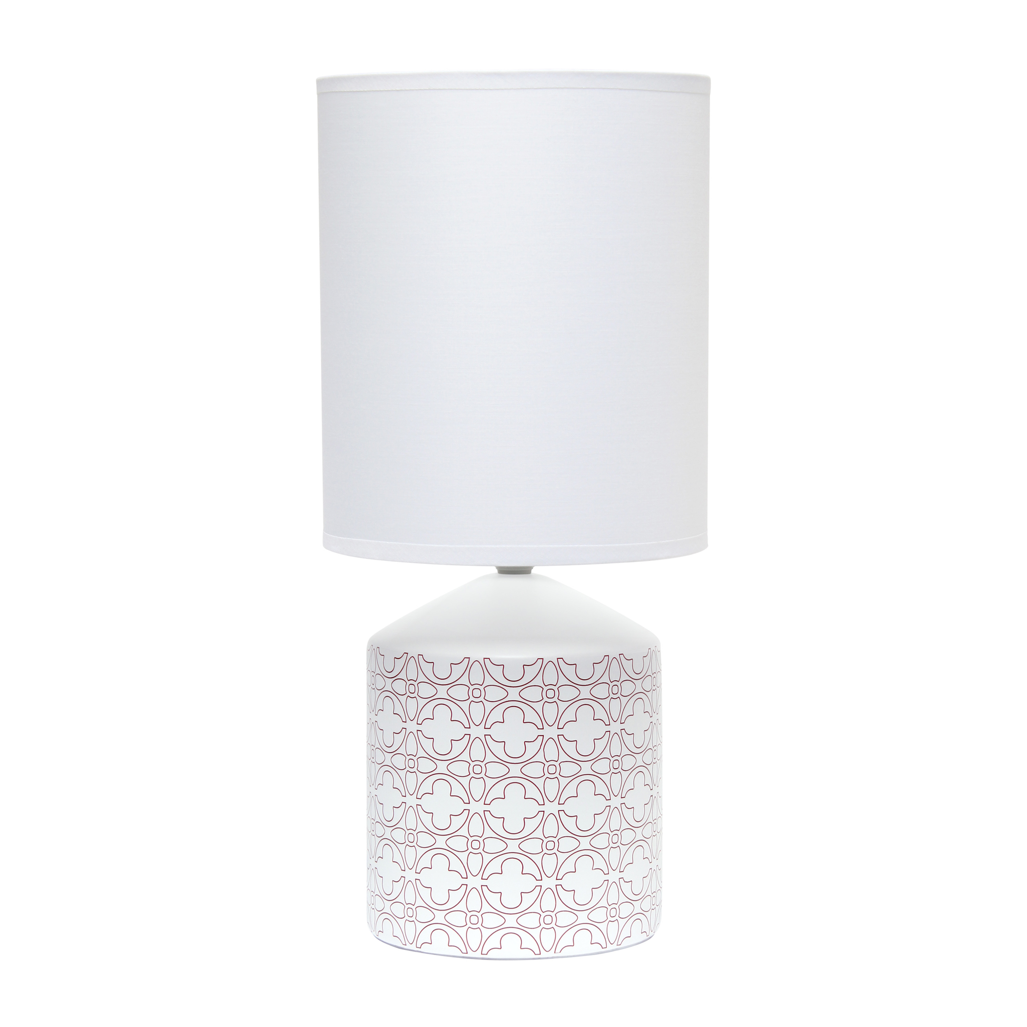 Table Lamp Illuminate Your Home Beautiful Repeat Pattern White Fabric Shade Various Color Options