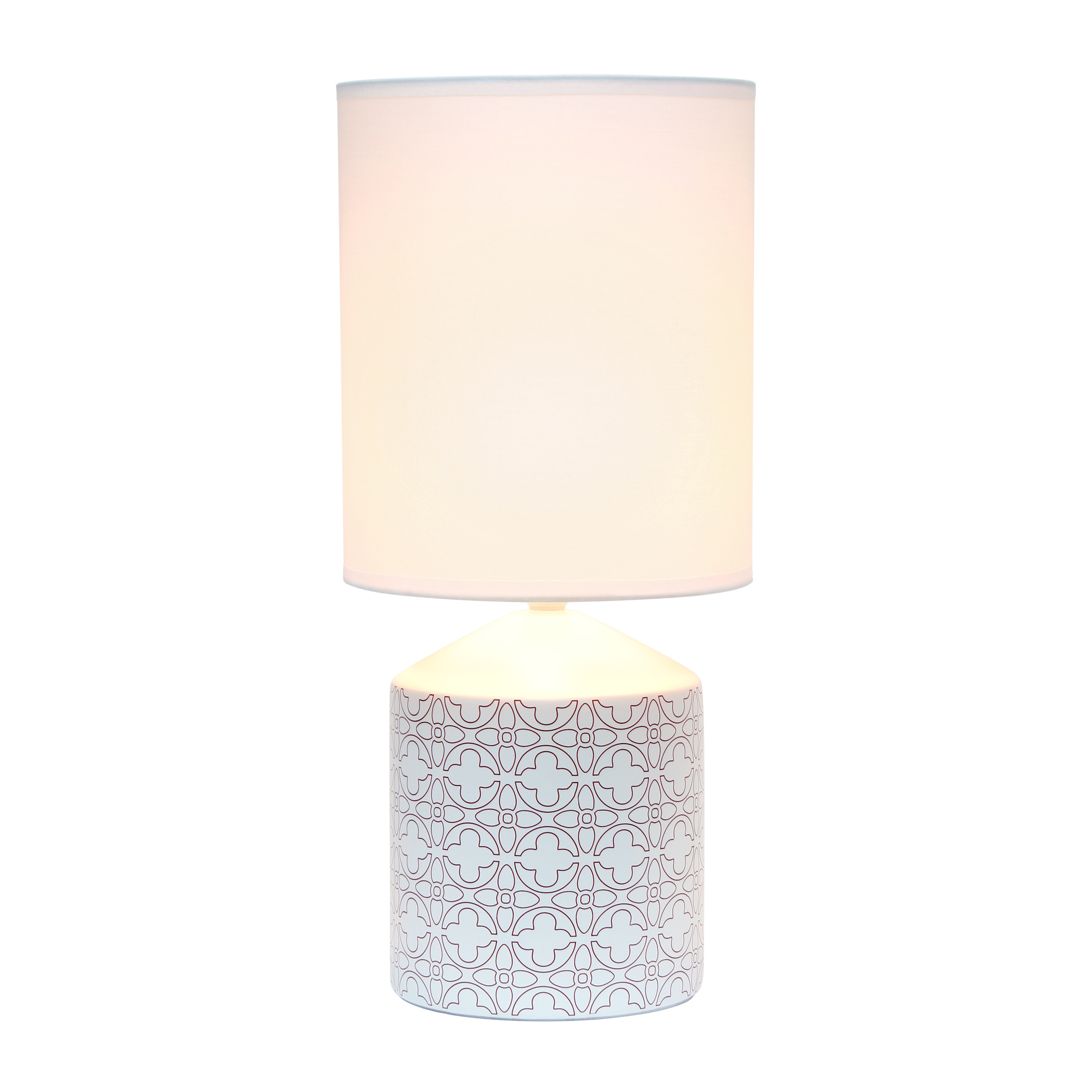 Table Lamp Illuminate Your Home Beautiful Repeat Pattern White Fabric Shade Various Color Options