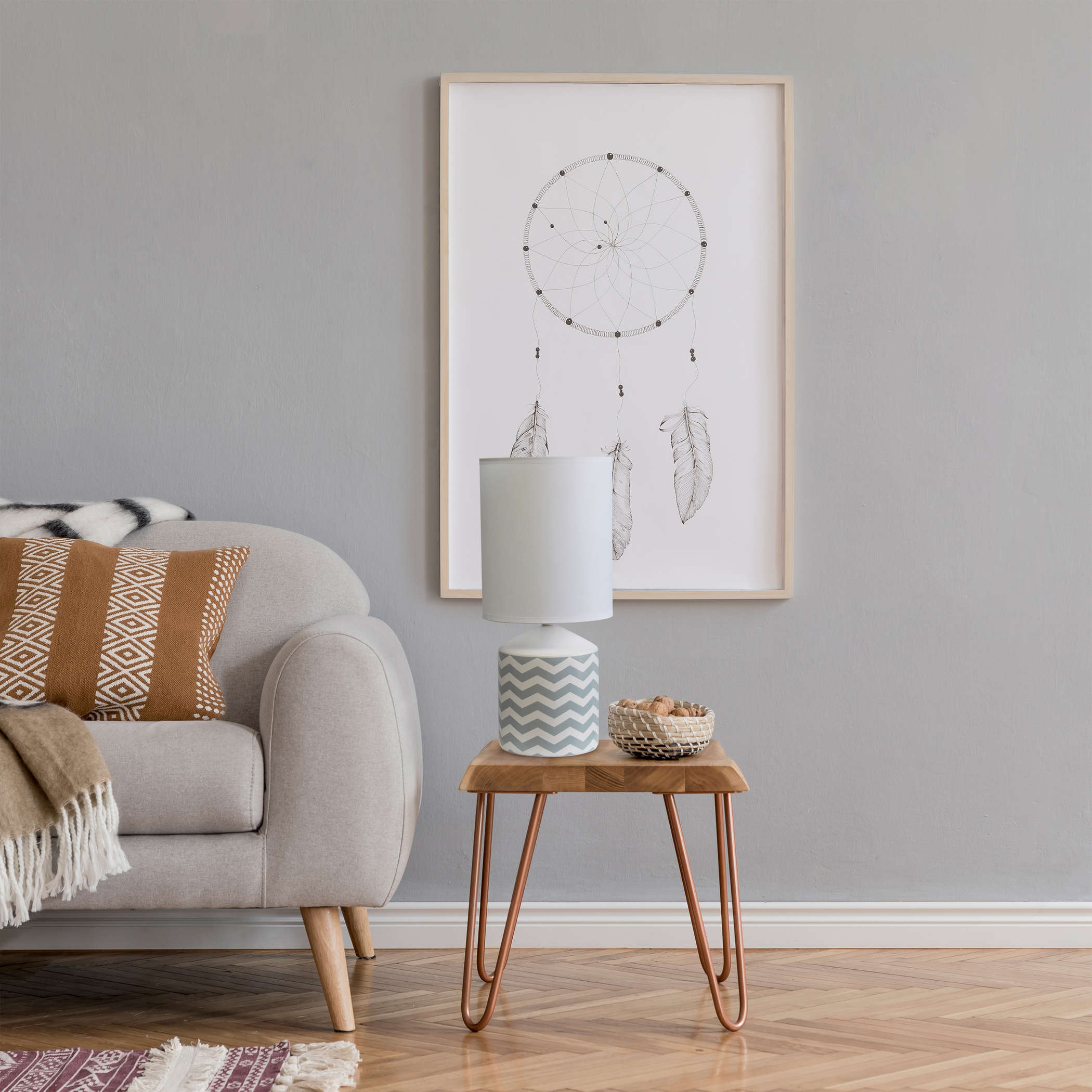 Table Lamp Spruce Up Lighting Beautiful Repeat Pattern Printed Base Clean White Fabric Shade Variety of Color Options