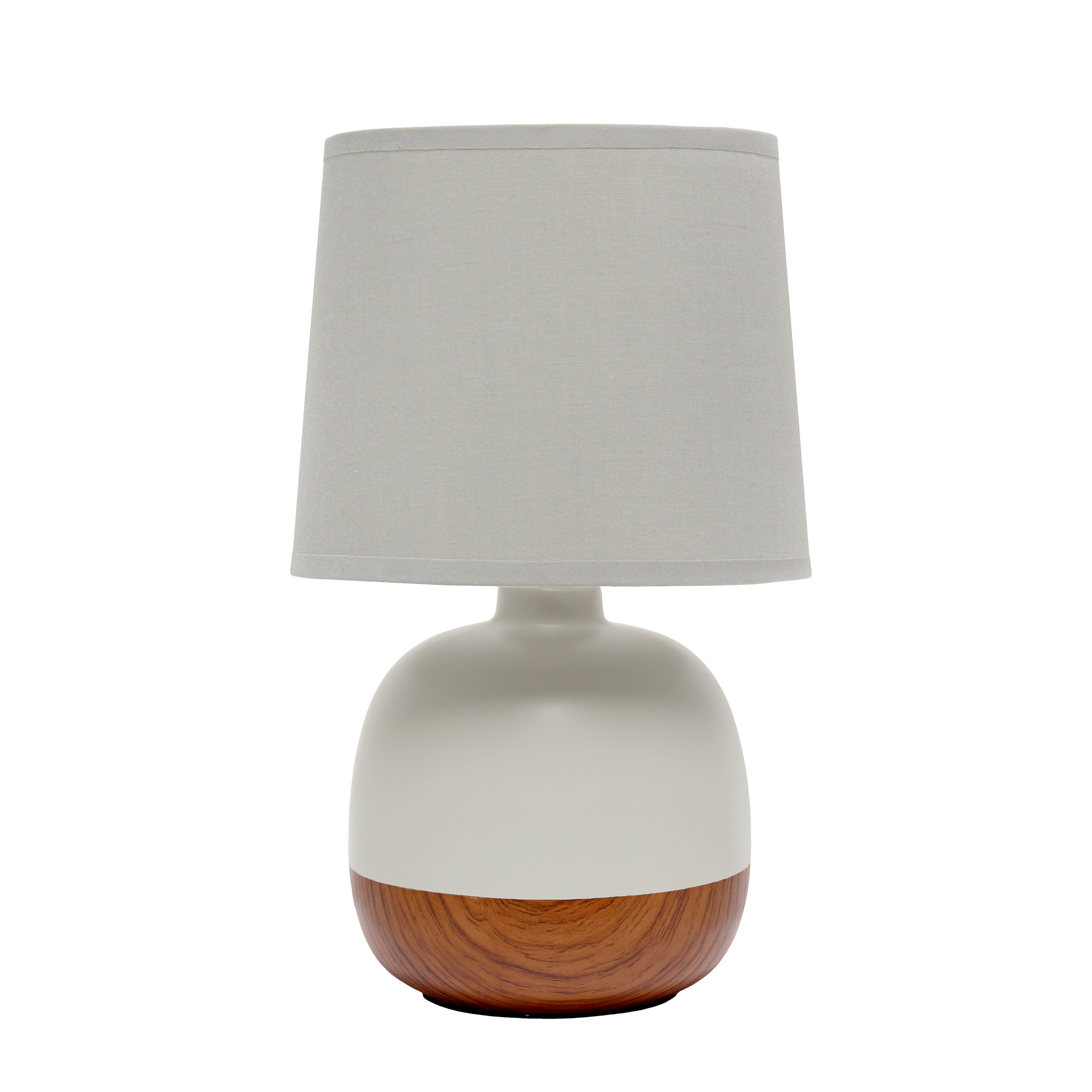 Table Lamp Illuminate Space Rounded Ceramic Base Wooden Print Fabric Shade Modern Design