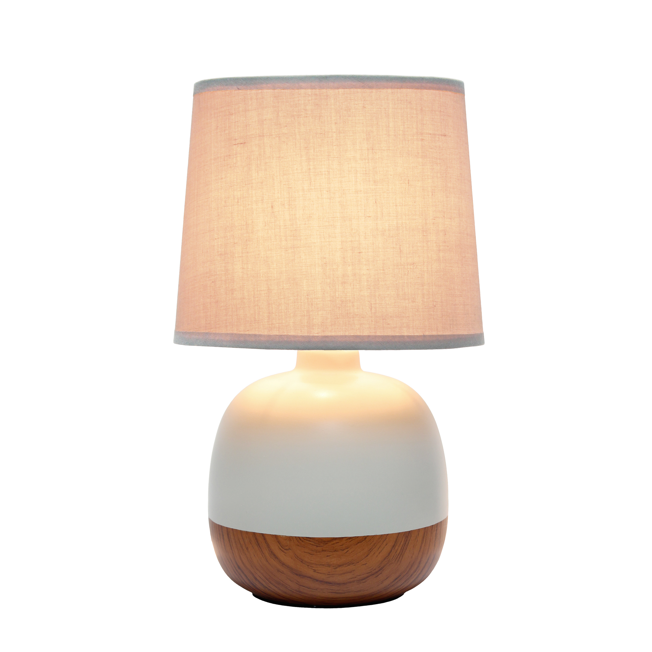 Table Lamp Illuminate Space Rounded Ceramic Base Wooden Print Fabric Shade Modern Design
