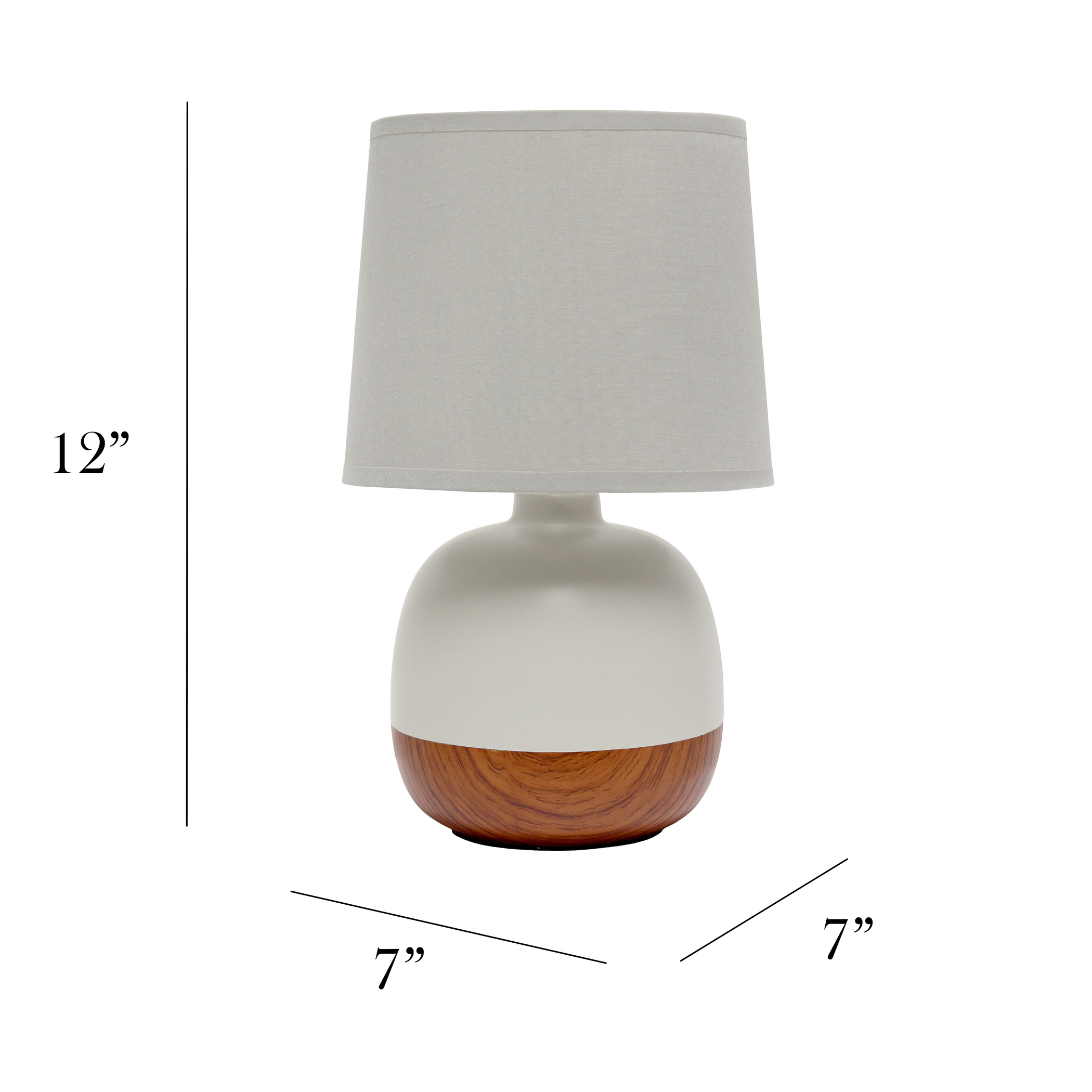 Table Lamp Illuminate Space Rounded Ceramic Base Wooden Print Fabric Shade Modern Design