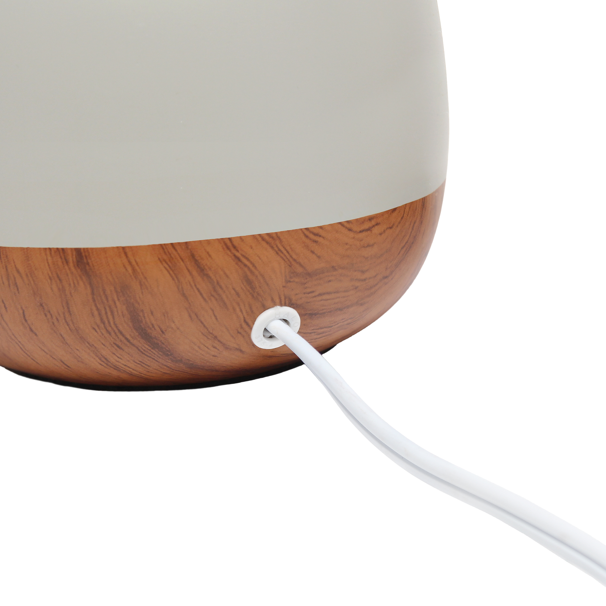 Table Lamp Illuminate Space Rounded Ceramic Base Wooden Print Fabric Shade Modern Design