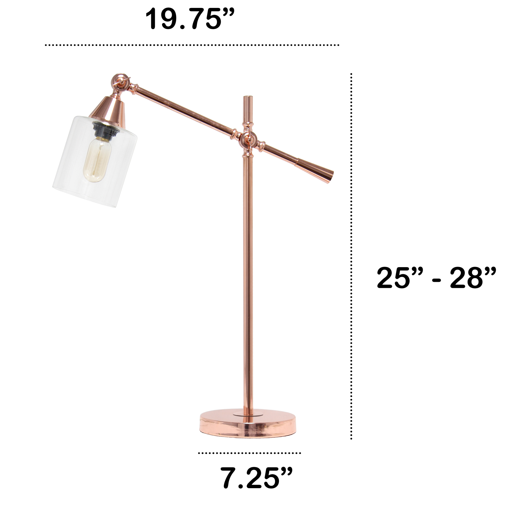 Desk Lamp Vertically Adjustable Metal Base Cylindrical Glass Shade Multiple Finishes Modern Design