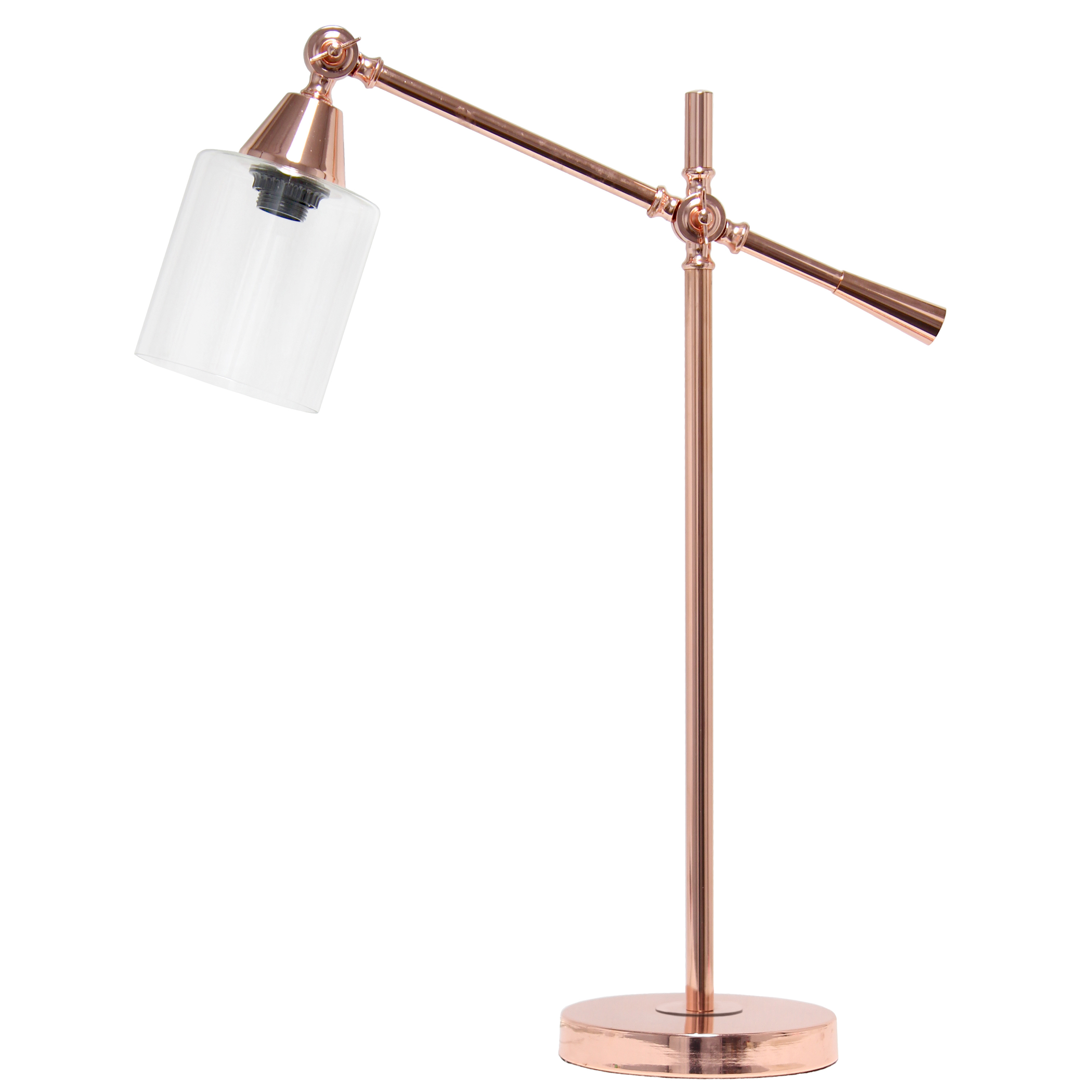 Desk Lamp Vertically Adjustable Metal Base Cylindrical Glass Shade Multiple Finishes Modern Design