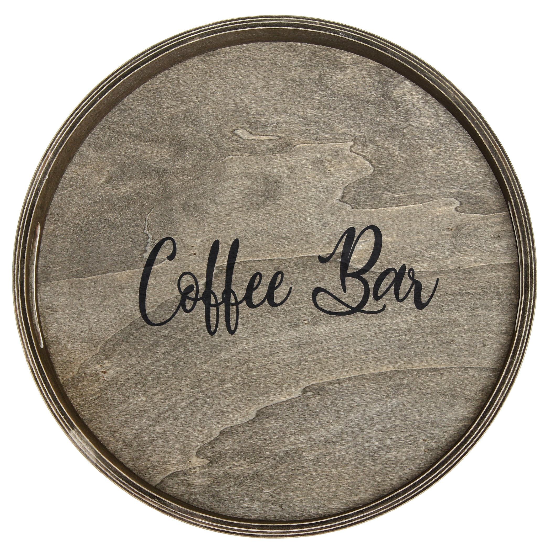 Serving Tray Round Rustic Gray Wash Wood 13.75 inches with Handles Centerpiece Decorative Use for Breakfast Lunch Dinner and Entertaining