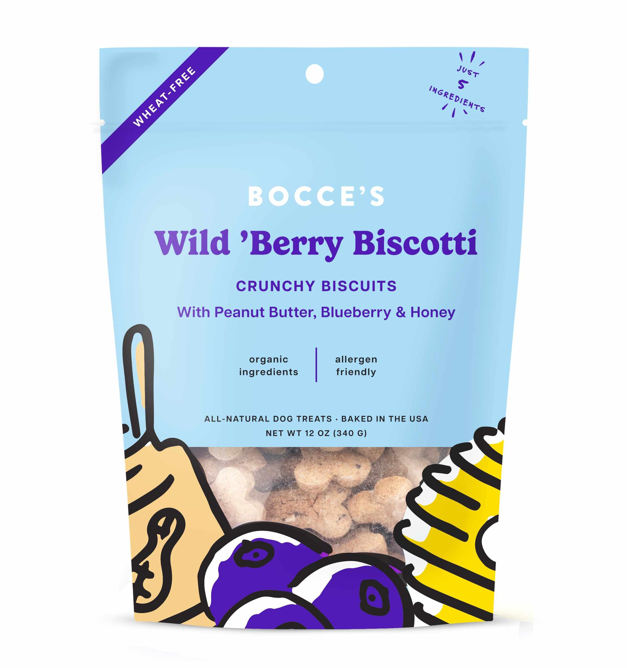 Bocce's Bakery Wild 'Berry Biscotti Small Batch Biscuits Dog Treats 12oz Image 1
