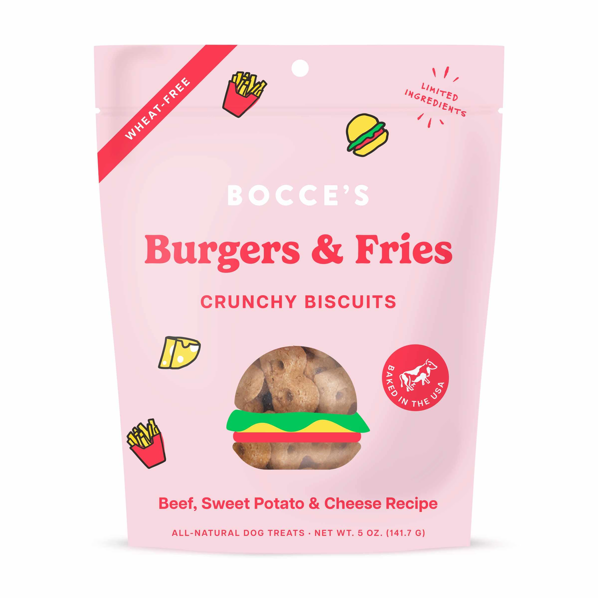 Bocce's Bakery Burgers & Fries Biscuit Dog Treats 5oz Image 1