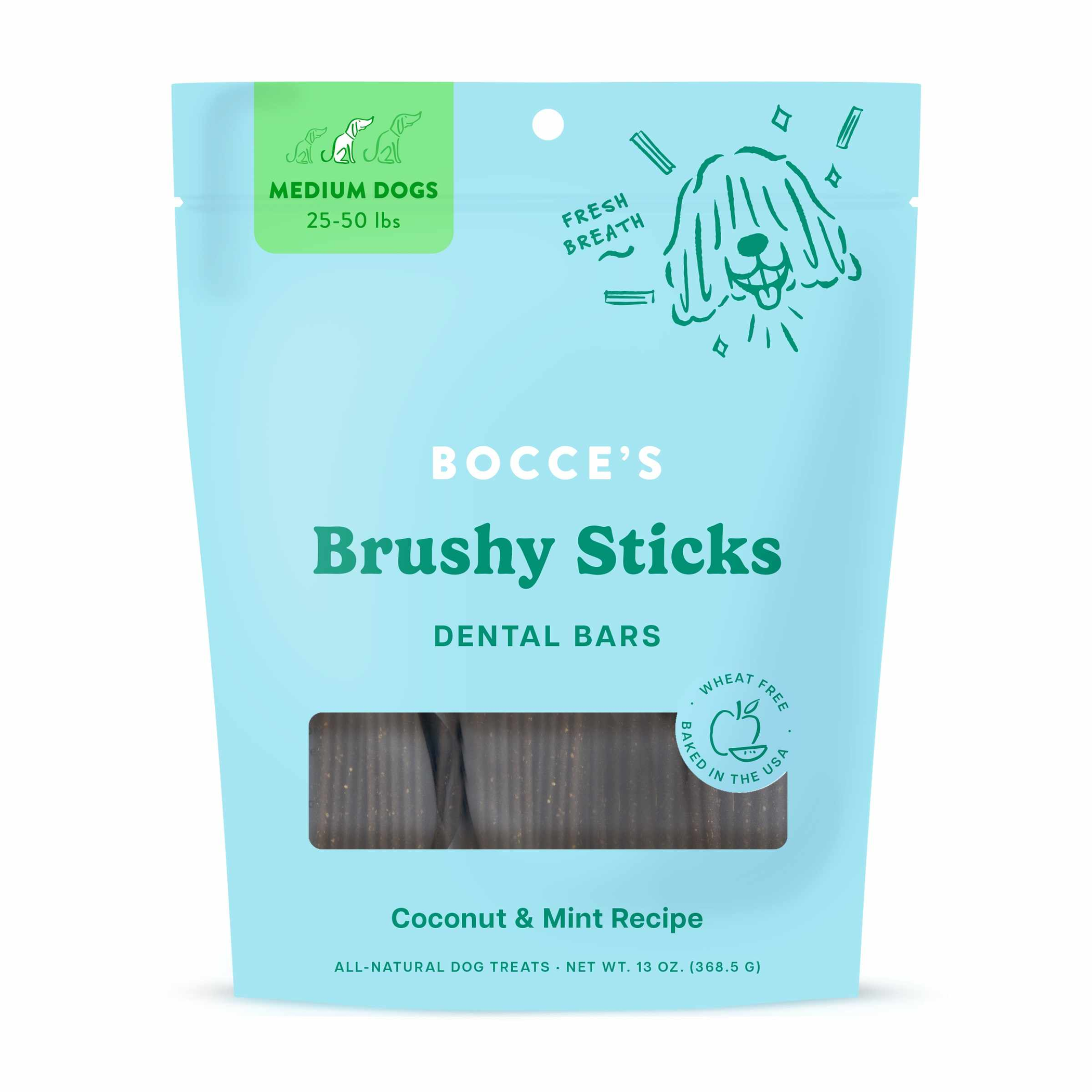 Bocce's Bakery Dailies Brushy Sticks Medium Dog Dental Treats 13oz Image 1