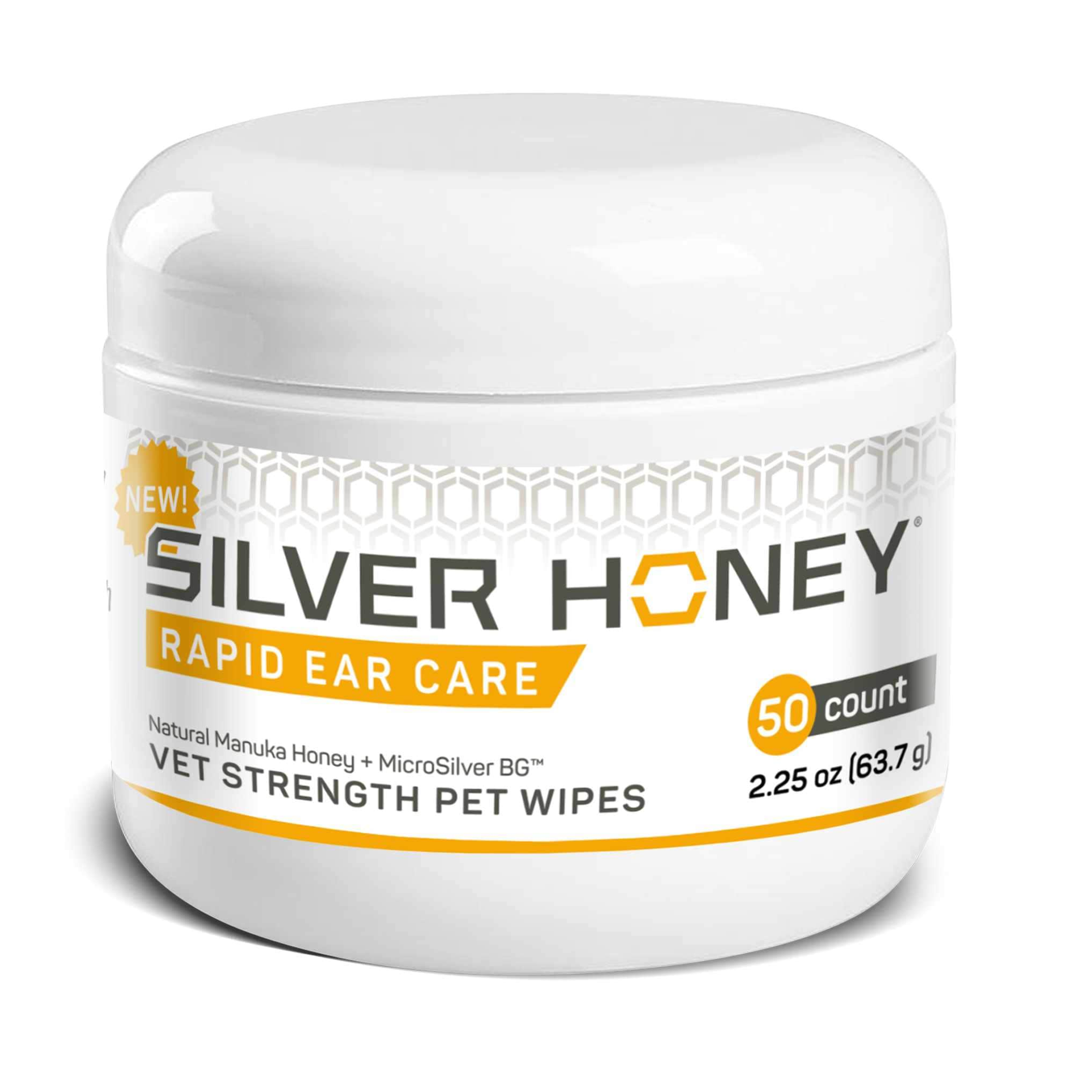Absorbine Pet - Silver Honey Rapid Ear Care Vet Strength Pet Wipes, 50ct, Manuka Honey & MicroSilver BG Image 1