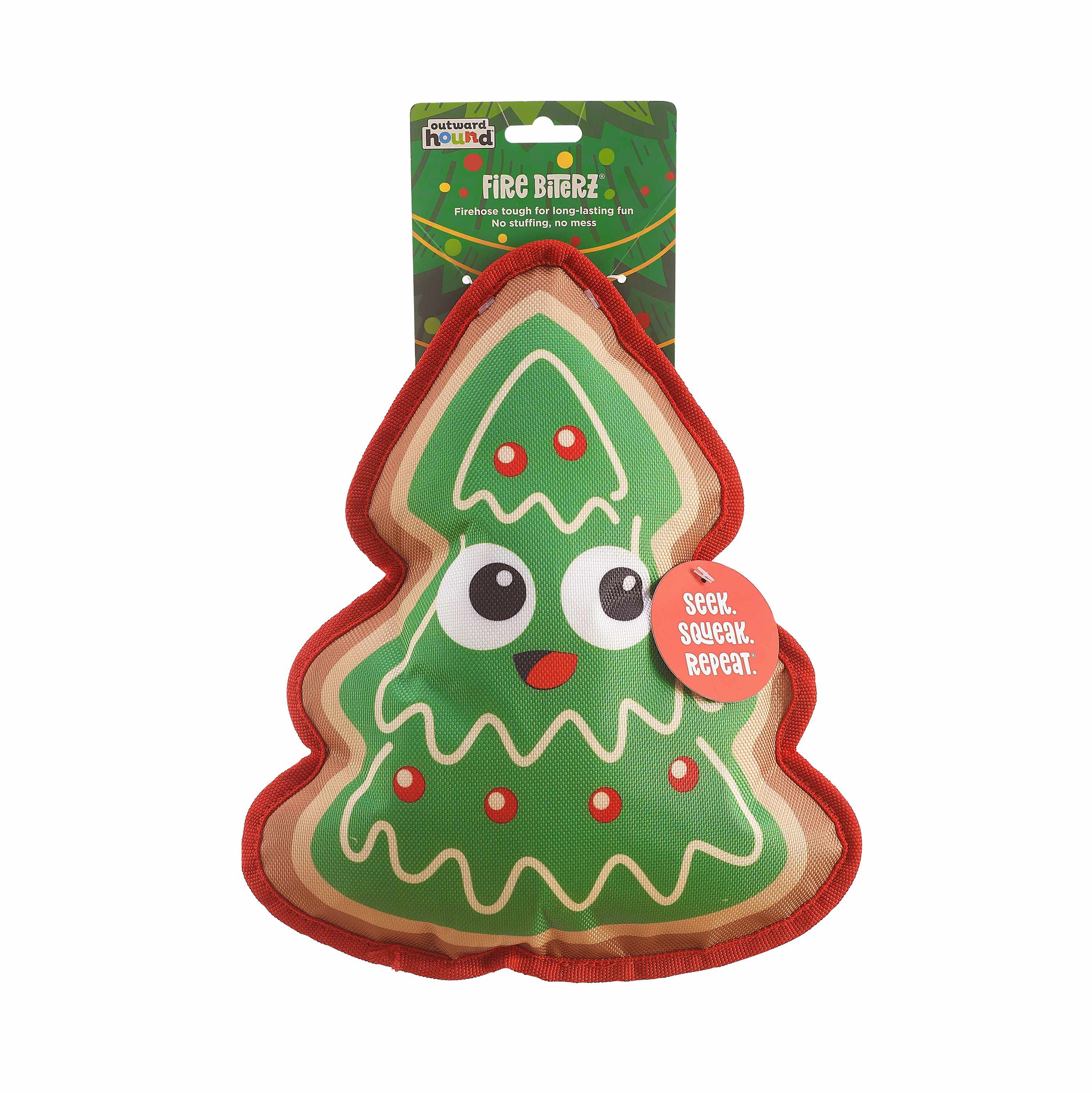 Outward Hound Fire Biterz Christmas Tree Cookie Dog Chew Toy Green Medium Image 1