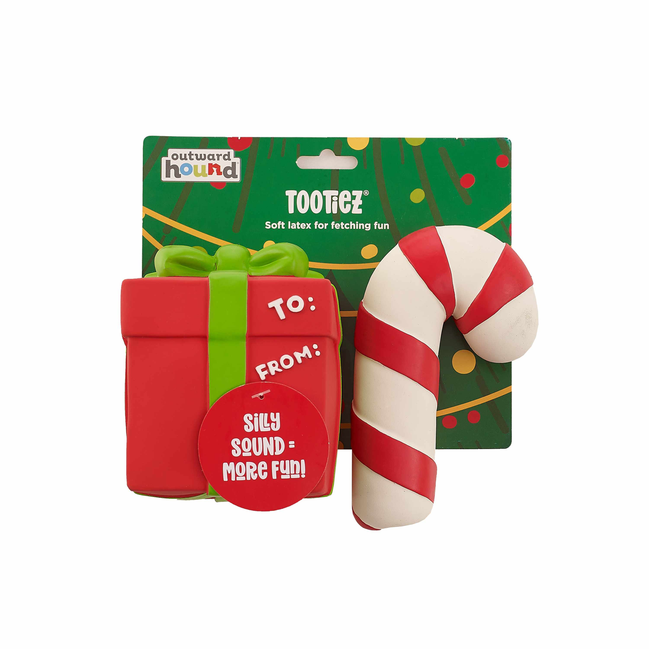Outward Hound Tootiez Gift/Candy Cane Latex Rubber Dog Toy 2pk Image 1
