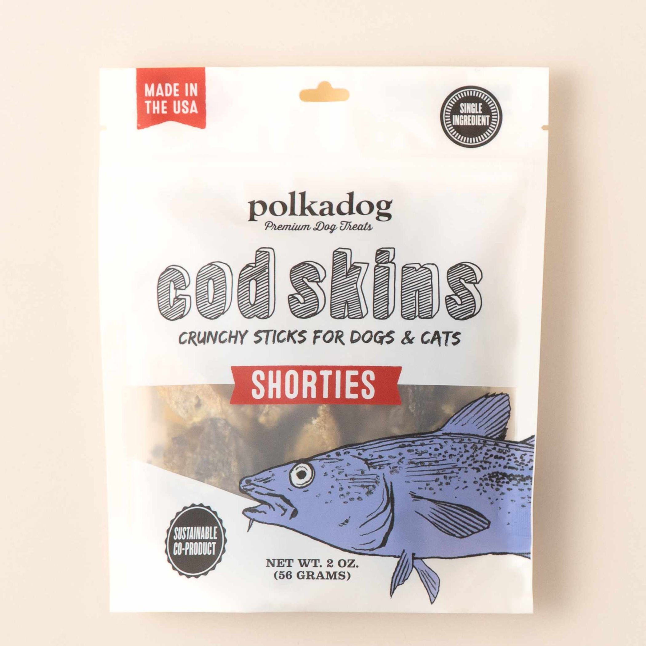 Polkadog Cod Skins Jerky Shorties Crunchy Dog and Cat Treats 2oz Image 1