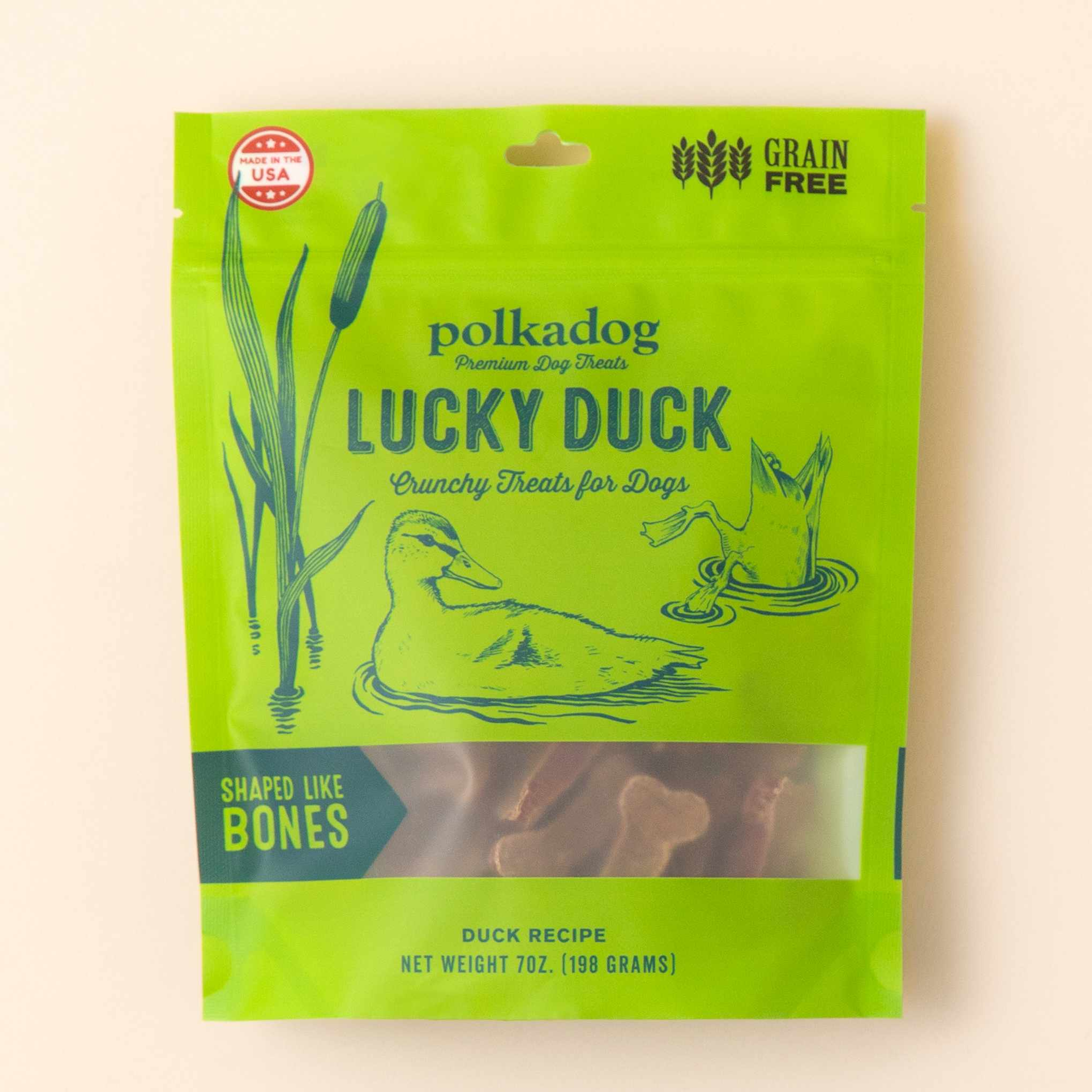Polkadog Lucky Duck Bone Shaped Crunchy Dog Treats 7oz Image 1