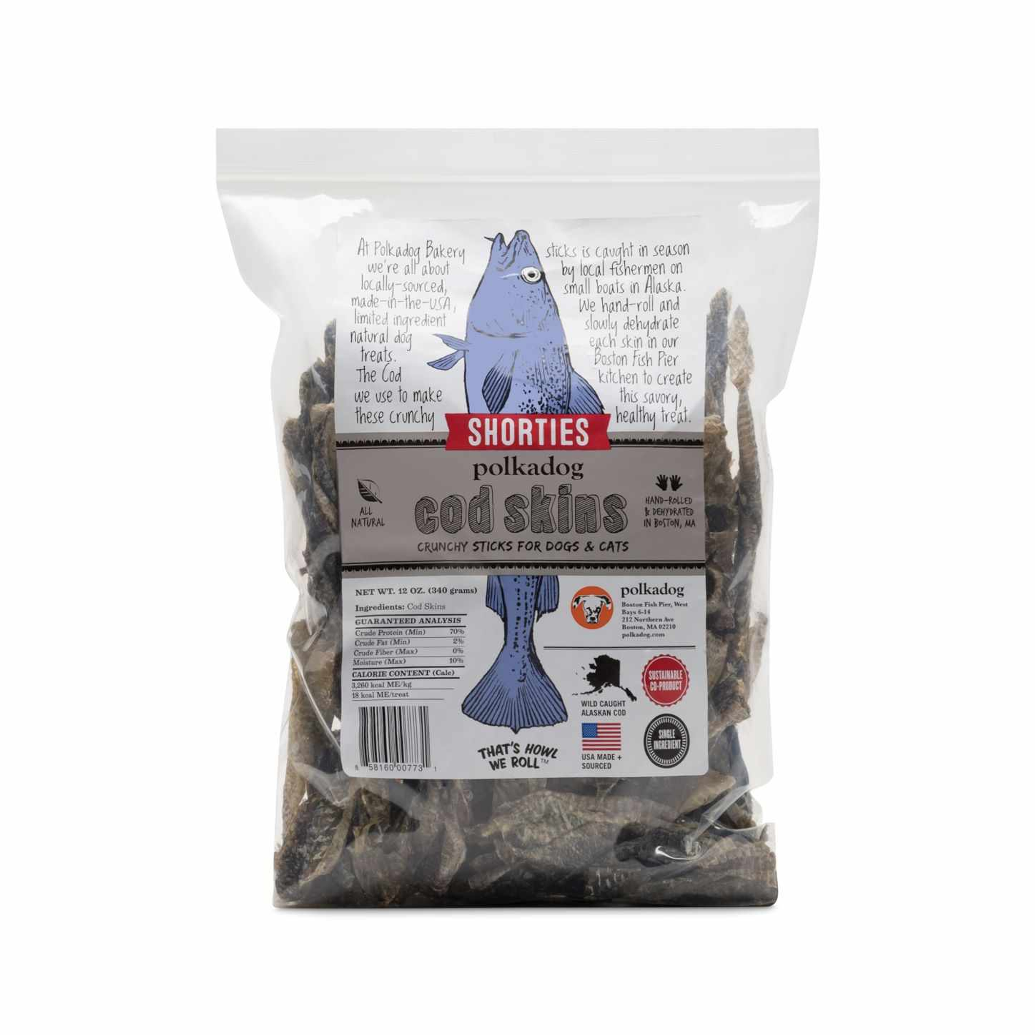 Polkadog Cod Skins Shorties Crunchy Dog and Cat Treats 12oz Image 1