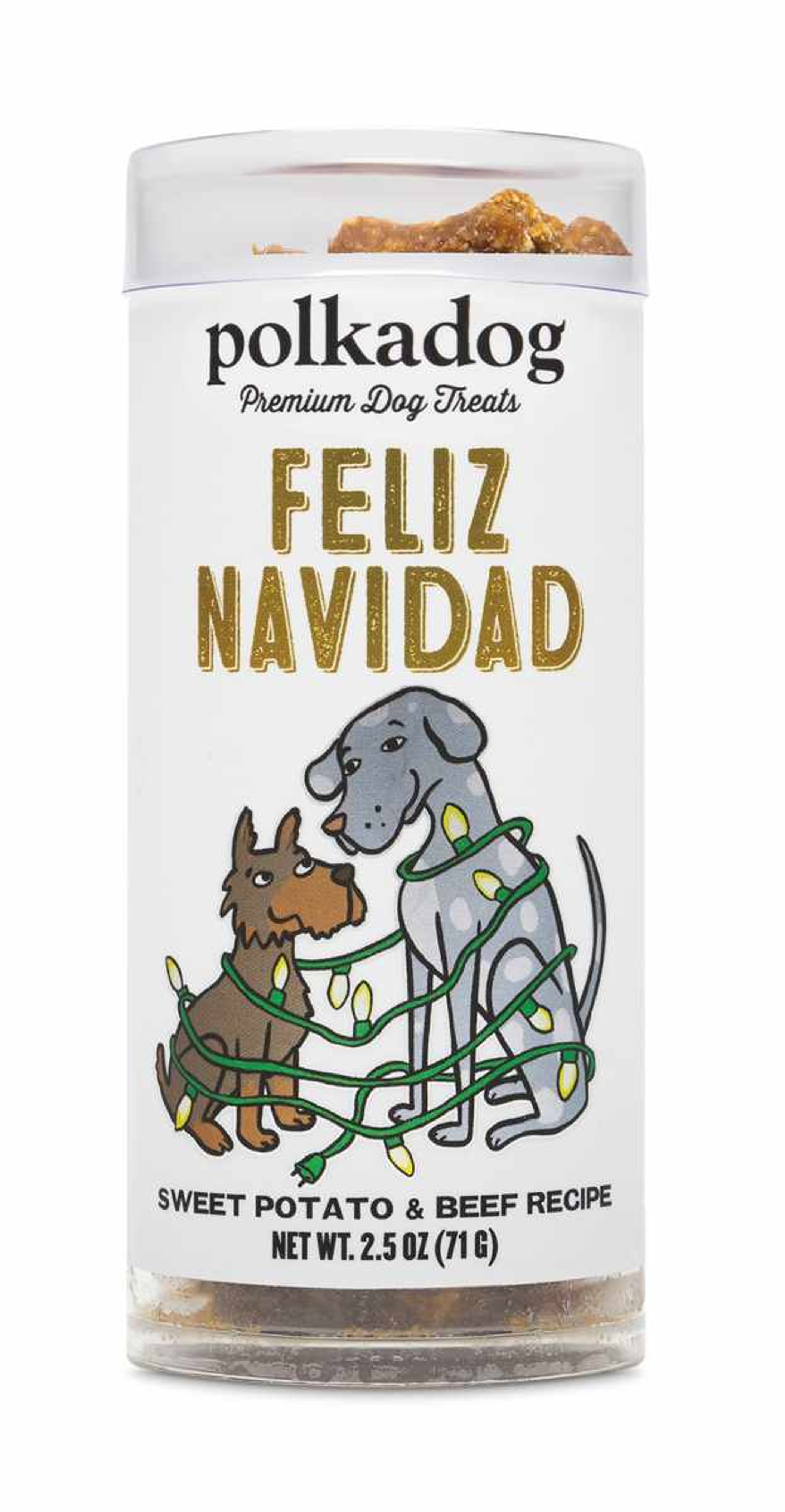 Polkadog Holiday Mini Tube: Feliz Navidad, Sweet Potato and Beef 2.5oz Image 1