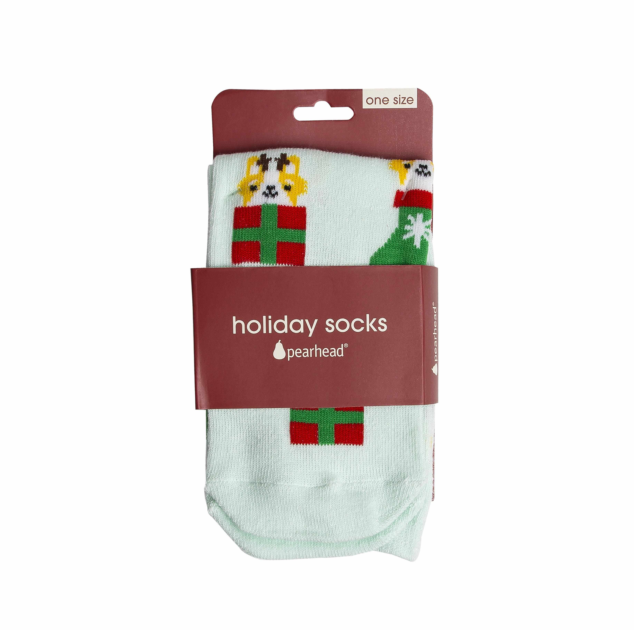 Pearhead Corgi Holiday Socks Green One Size Image 1