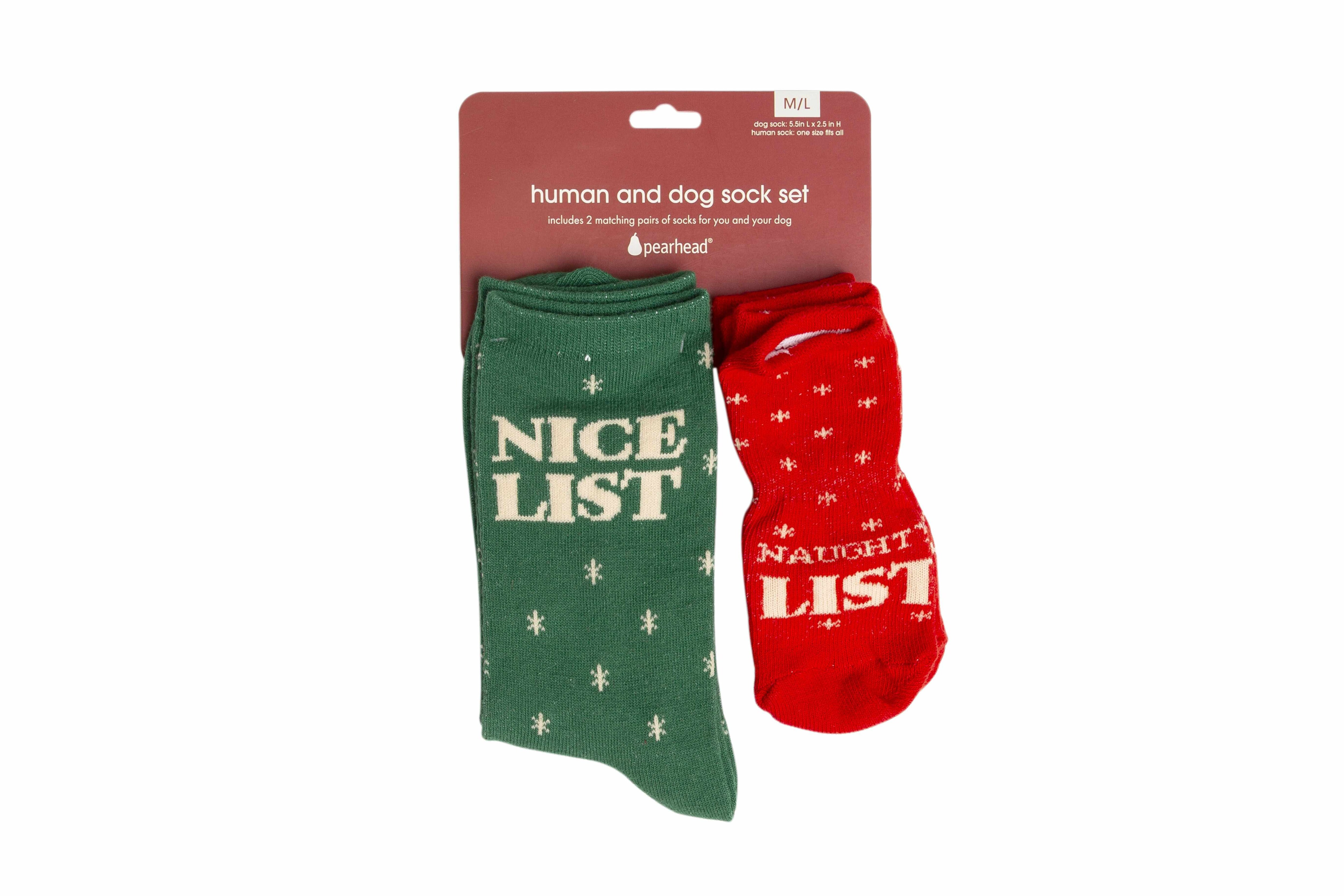 Pearhead Naughty List / Nice List Human and Dog Sock Set Image 1