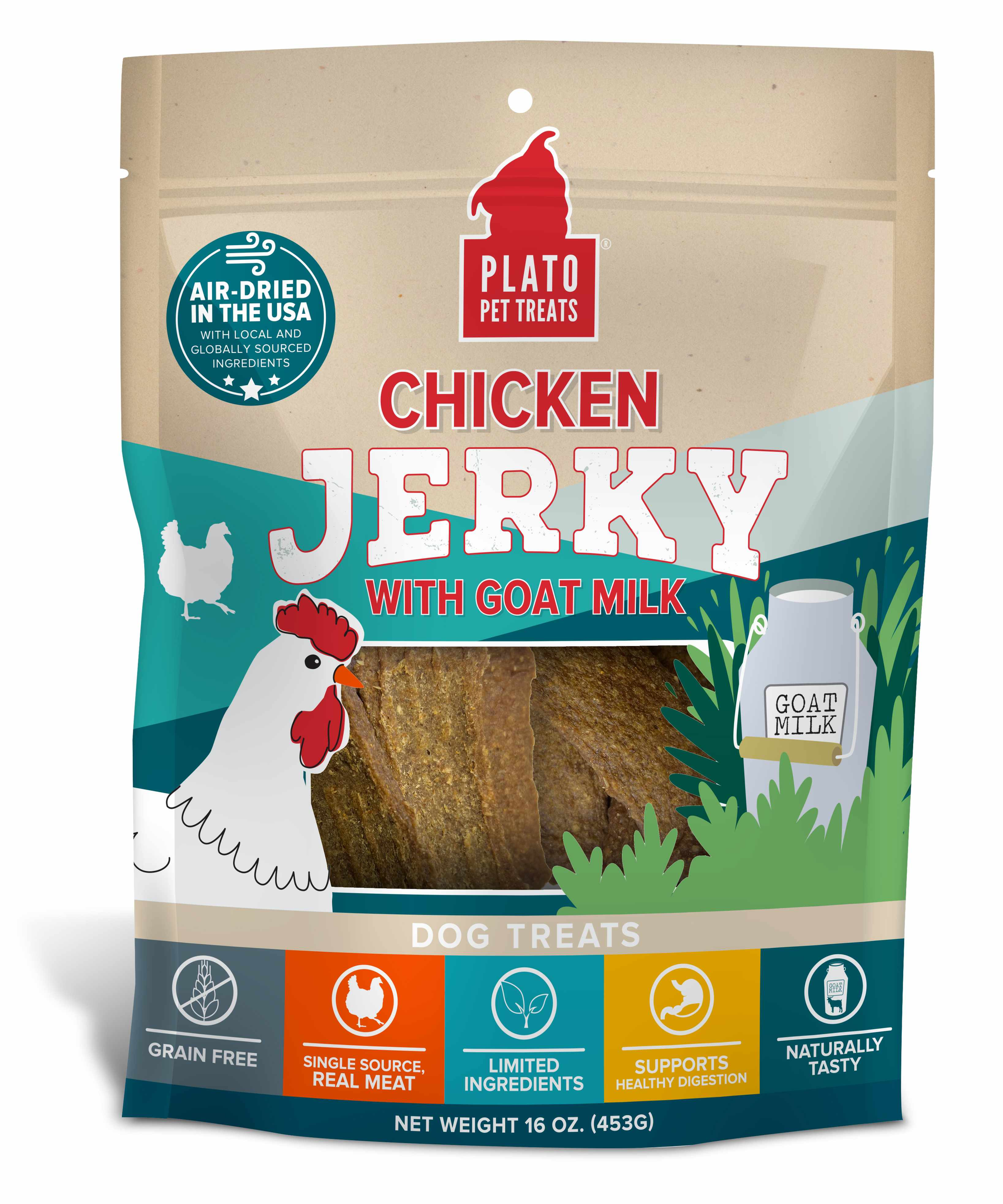 Plato Pet Treats Chicken Jerky with Goat's Milk Image 1