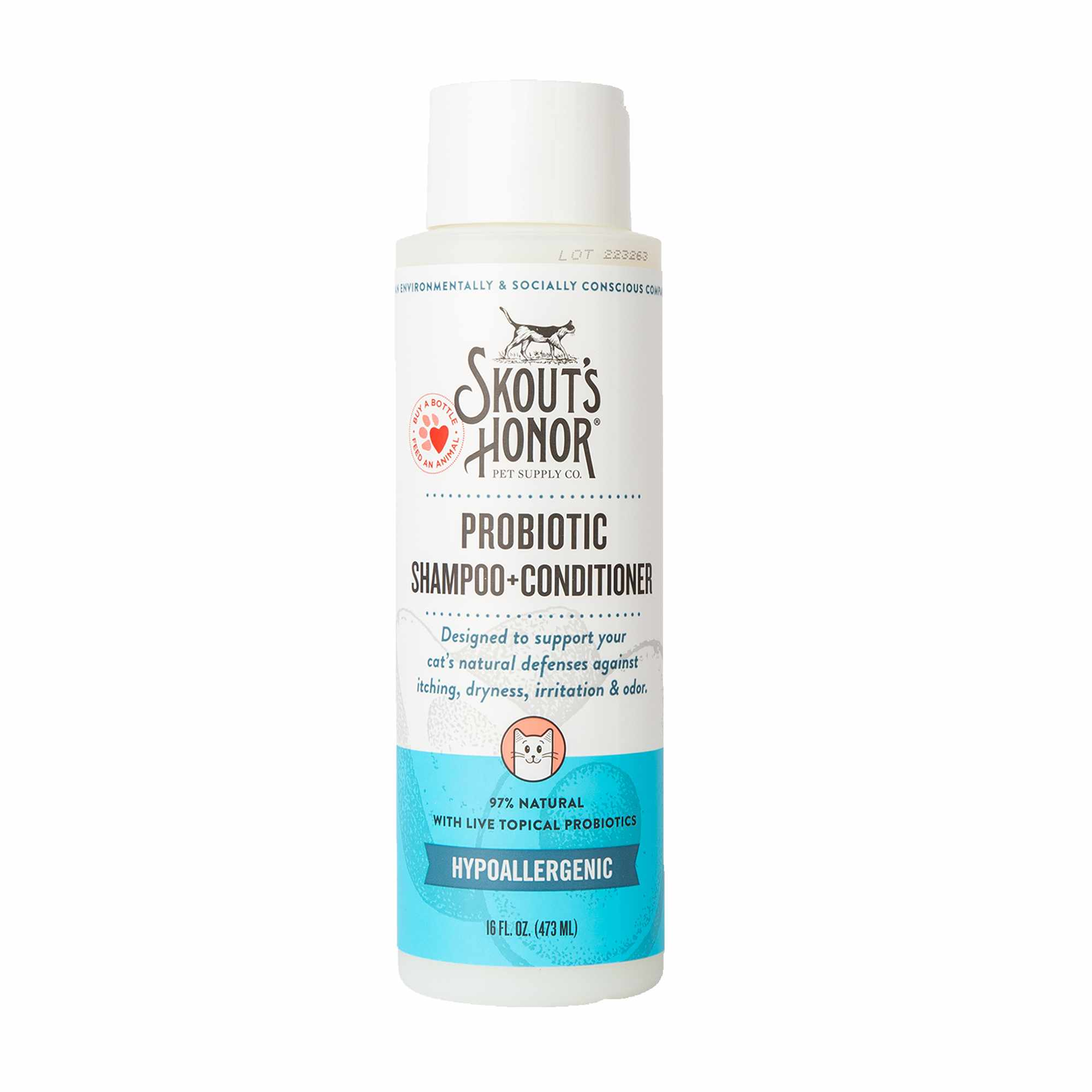 Skout's Honor Cat Probiotic Shampoo + Conditioner Fragrance-Free 16oz Image 1
