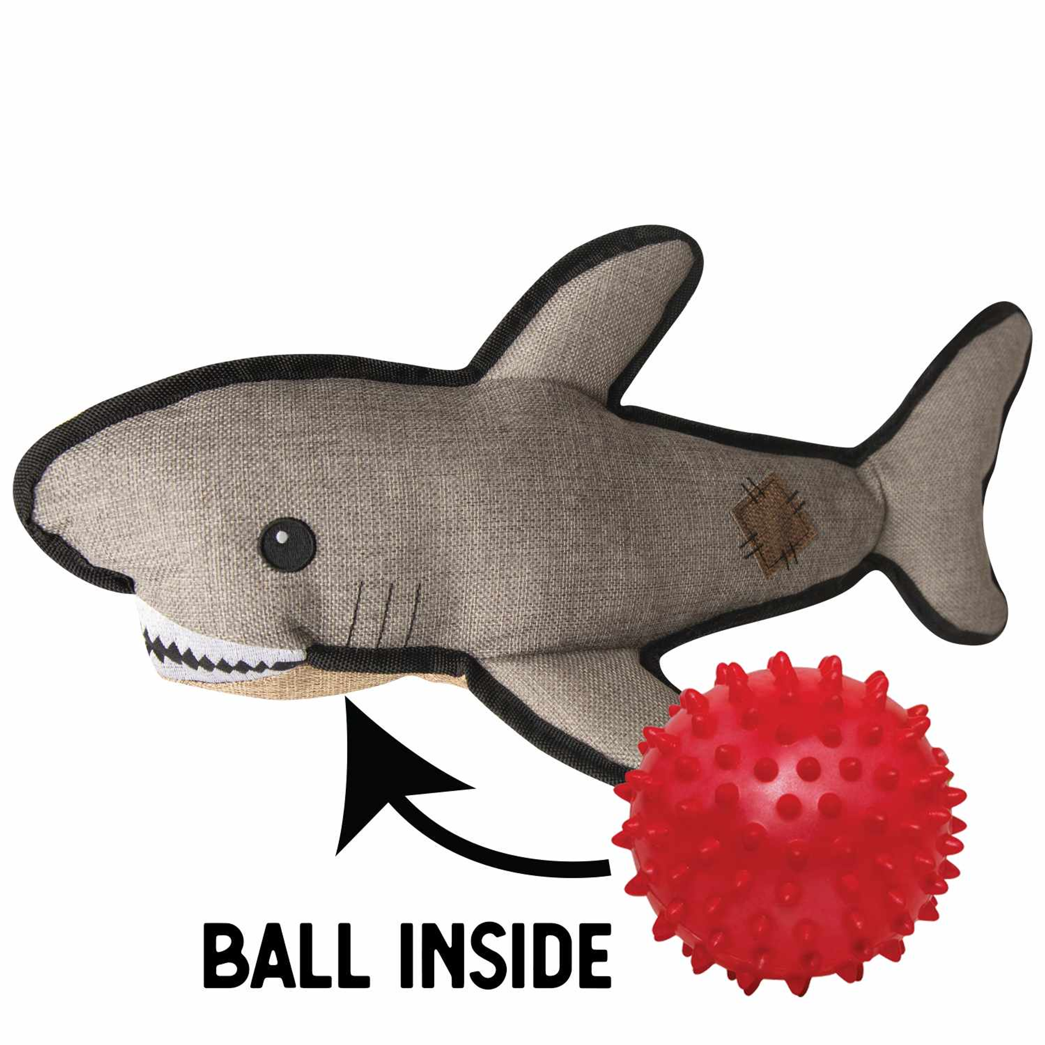 SnugArooz Saul the Shark w/ Rubber Spikey Ball Plush Dog Toy 19