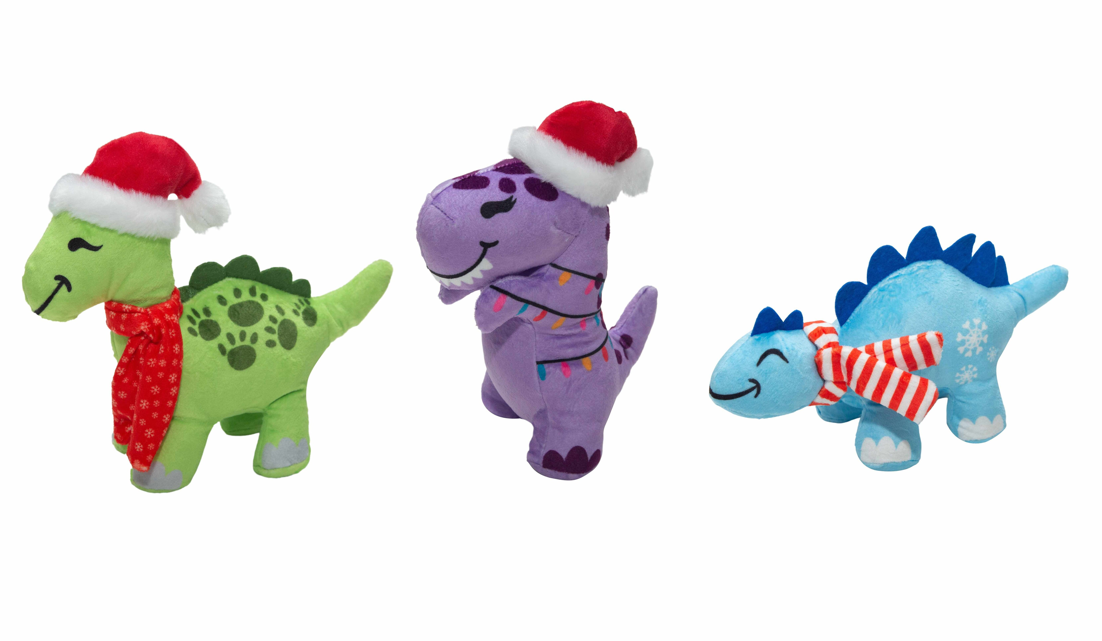 SnugArooz Christmas Dinos Plush Dog Toy 3pk Image 1