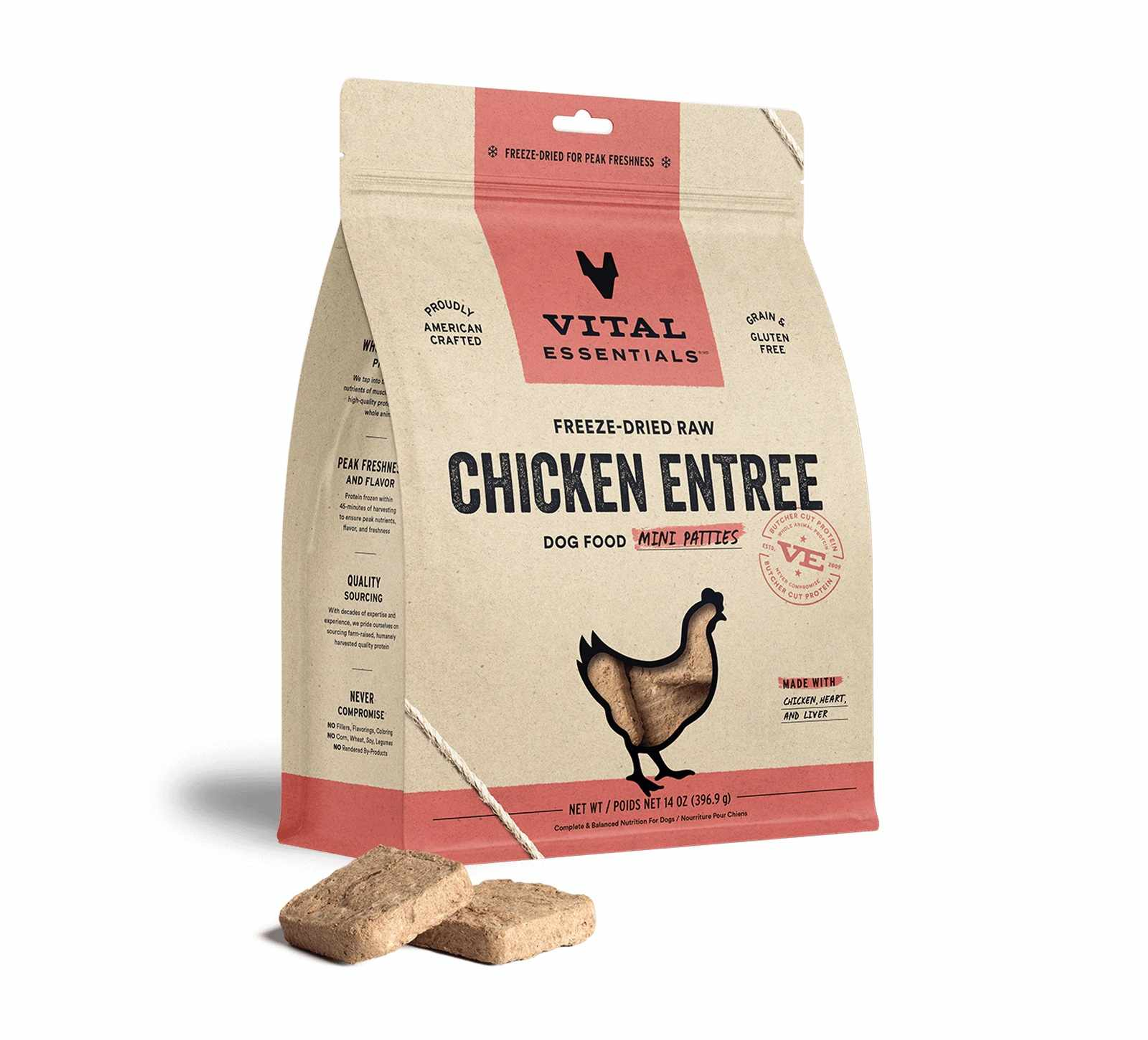 Vital Essentials(R) Freeze-Dried Raw Chicken Entree Dog Food Mini Patties, 14 oz Image 1
